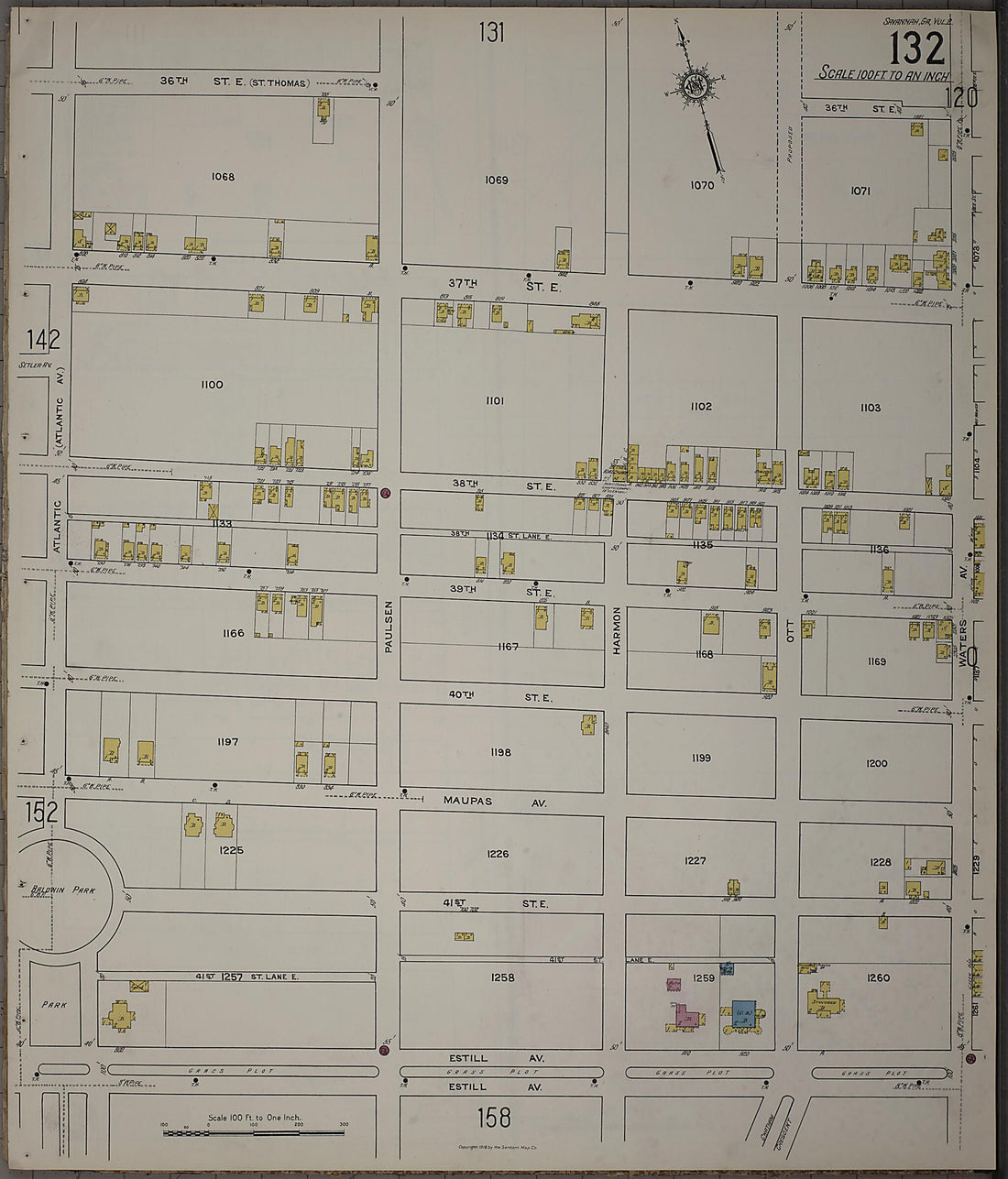This old map of Savannah, Chatham County, Georgia was created by Sanborn Map Company in 1916