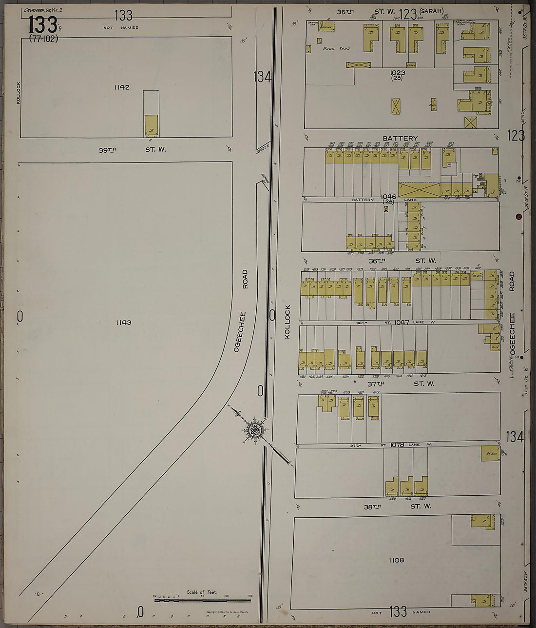 This old map of Savannah, Chatham County, Georgia was created by Sanborn Map Company in 1916
