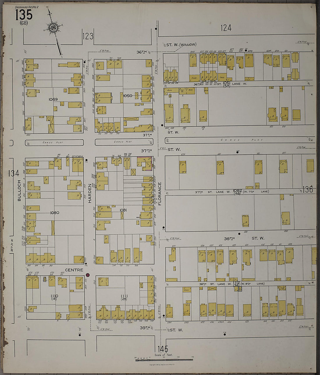This old map of Savannah, Chatham County, Georgia was created by Sanborn Map Company in 1916