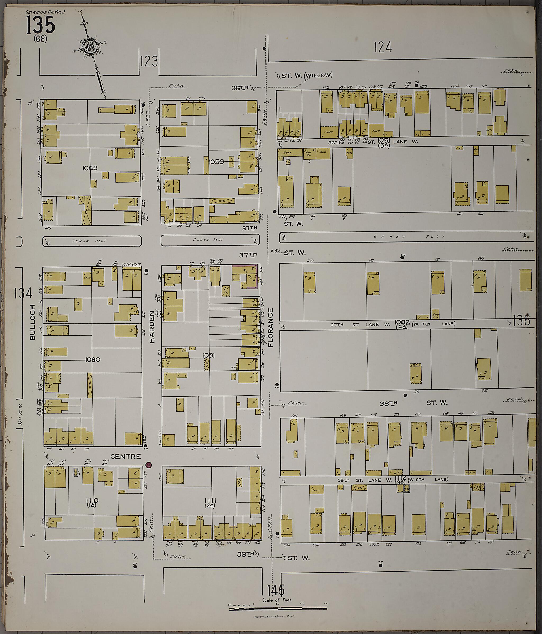 This old map of Savannah, Chatham County, Georgia was created by Sanborn Map Company in 1916