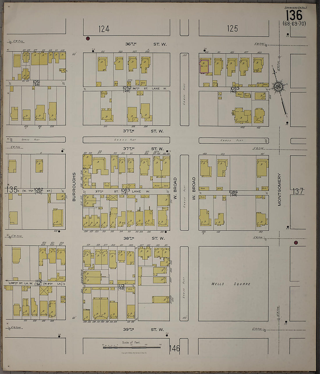 This old map of Savannah, Chatham County, Georgia was created by Sanborn Map Company in 1916