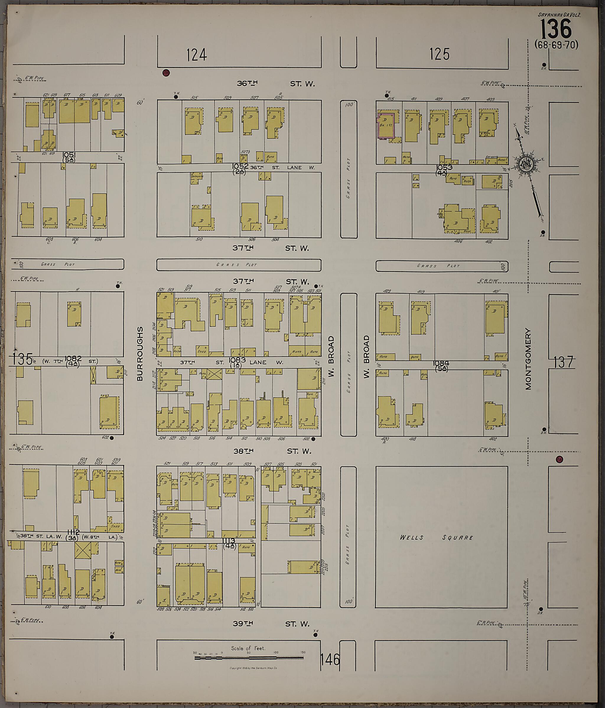 This old map of Savannah, Chatham County, Georgia was created by Sanborn Map Company in 1916