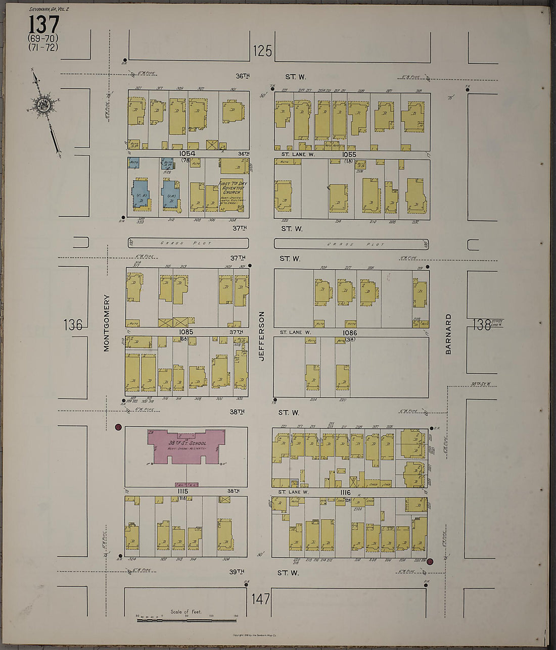 This old map of Savannah, Chatham County, Georgia was created by Sanborn Map Company in 1916