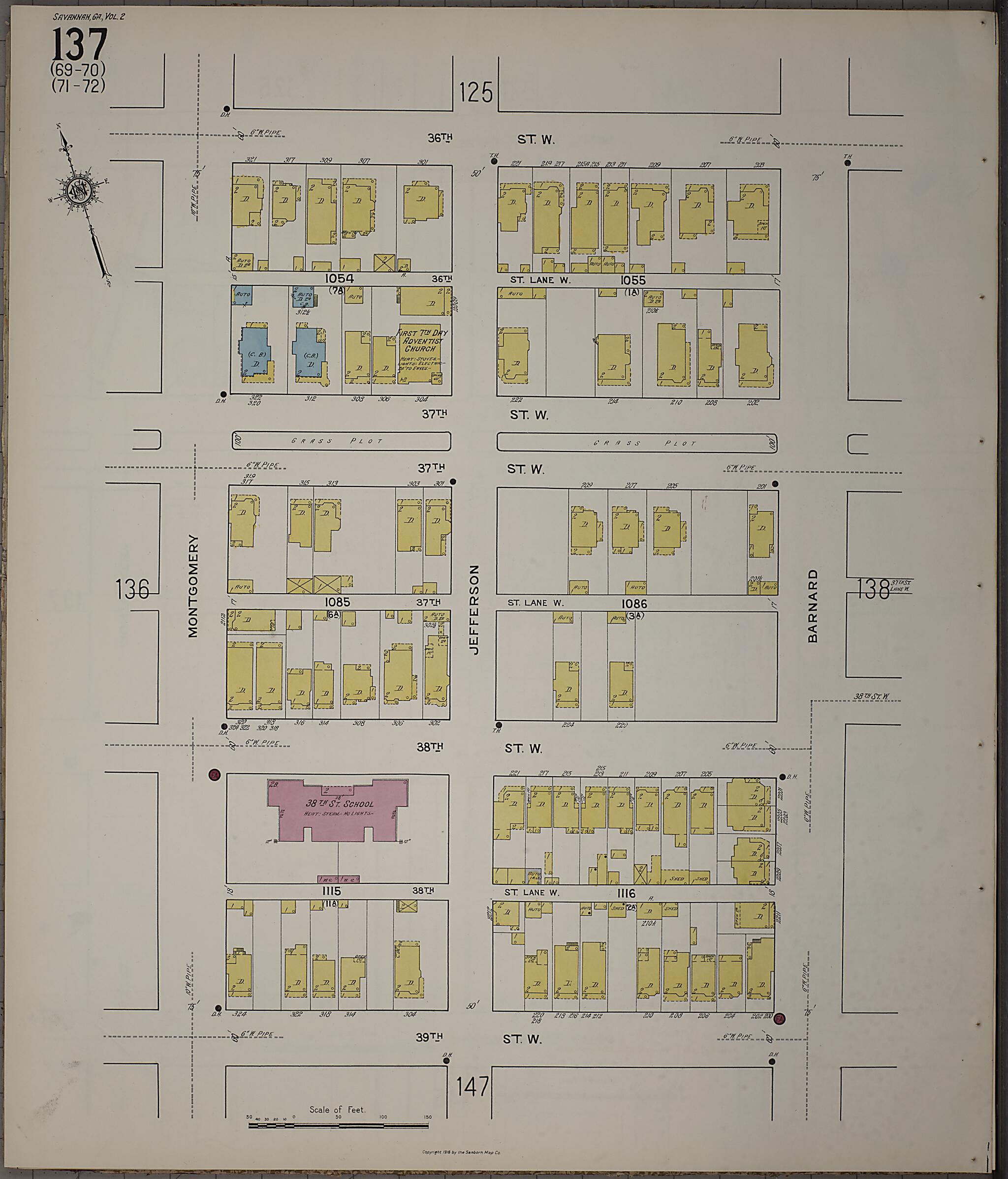 This old map of Savannah, Chatham County, Georgia was created by Sanborn Map Company in 1916