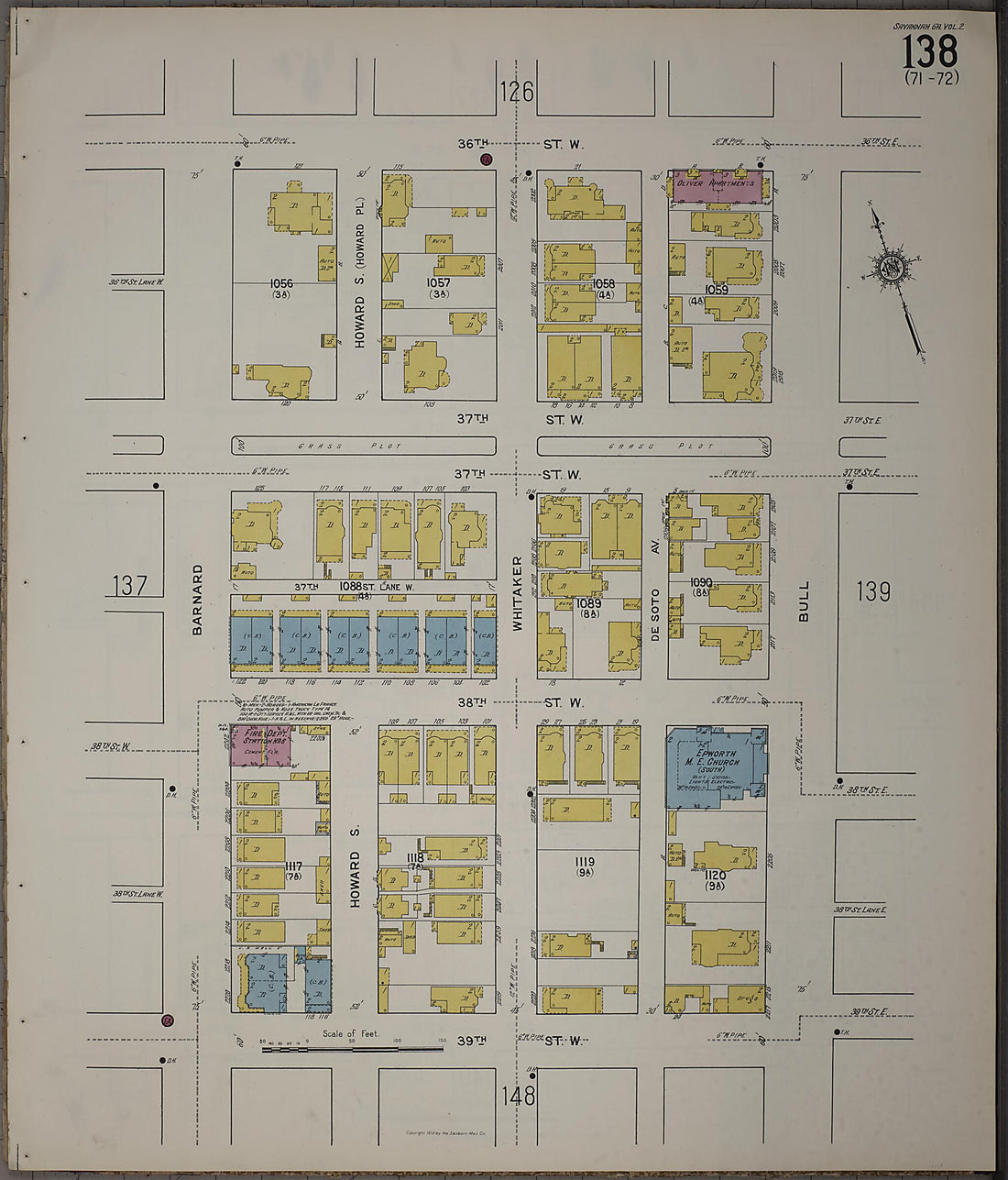 This old map of Savannah, Chatham County, Georgia was created by Sanborn Map Company in 1916