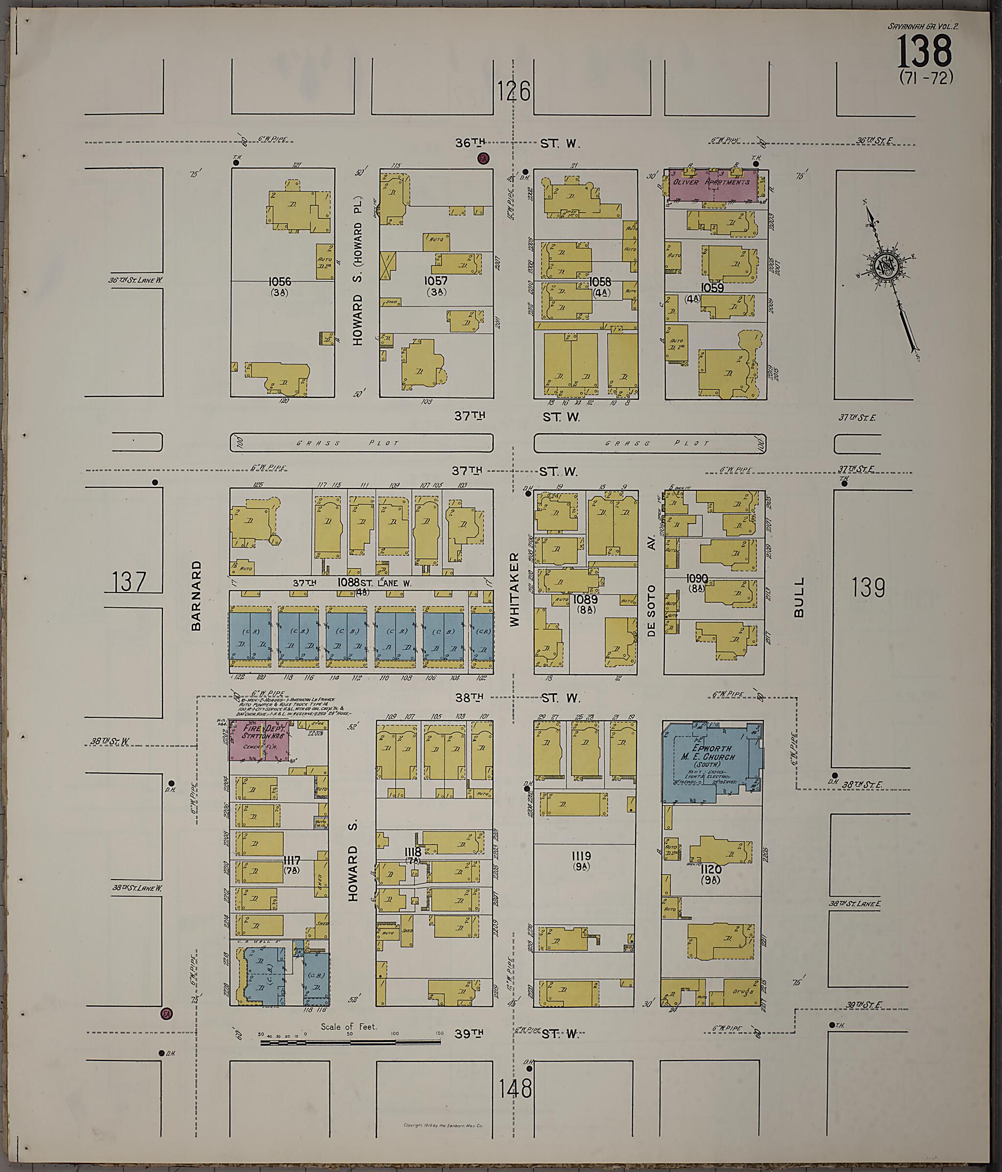 This old map of Savannah, Chatham County, Georgia was created by Sanborn Map Company in 1916