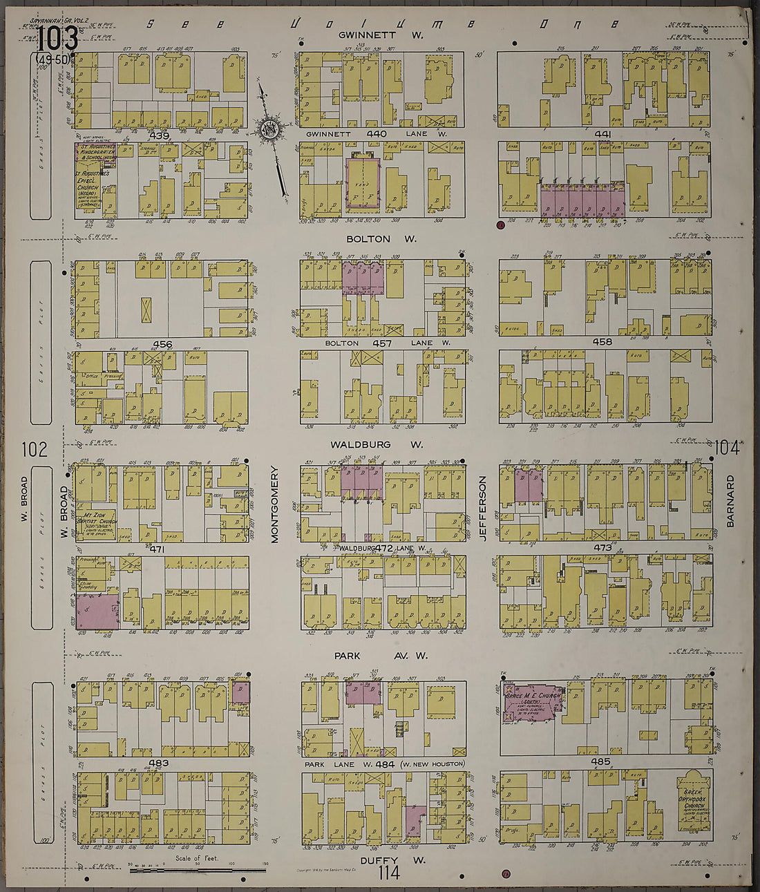 This old map of Savannah, Chatham County, Georgia was created by Sanborn Map Company in 1916