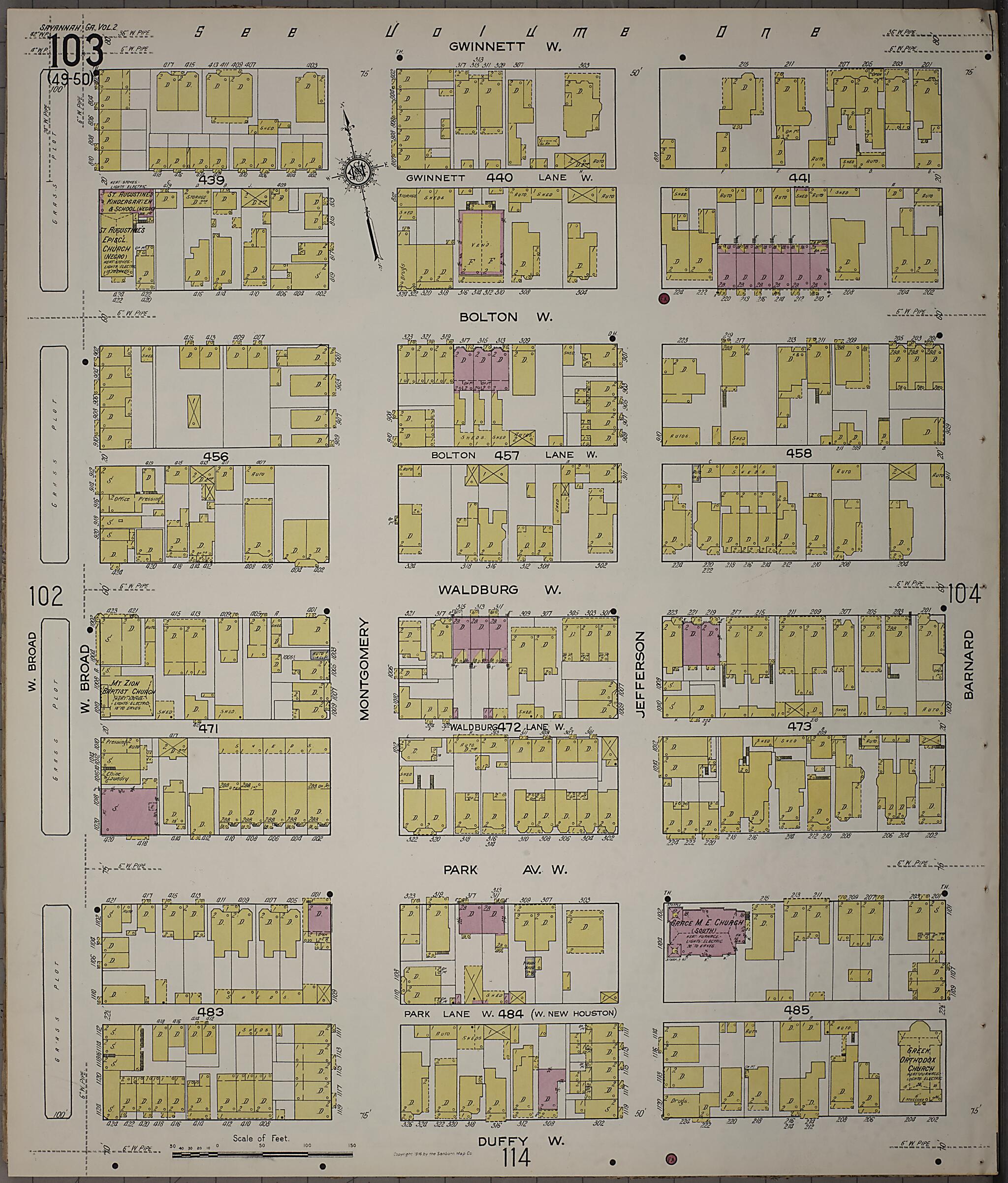 This old map of Savannah, Chatham County, Georgia was created by Sanborn Map Company in 1916