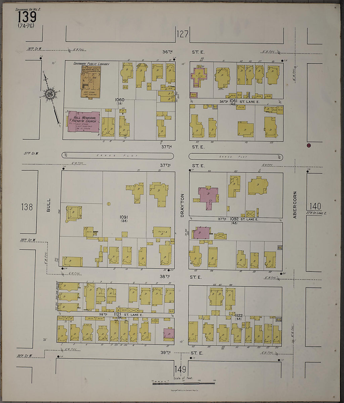 This old map of Savannah, Chatham County, Georgia was created by Sanborn Map Company in 1916