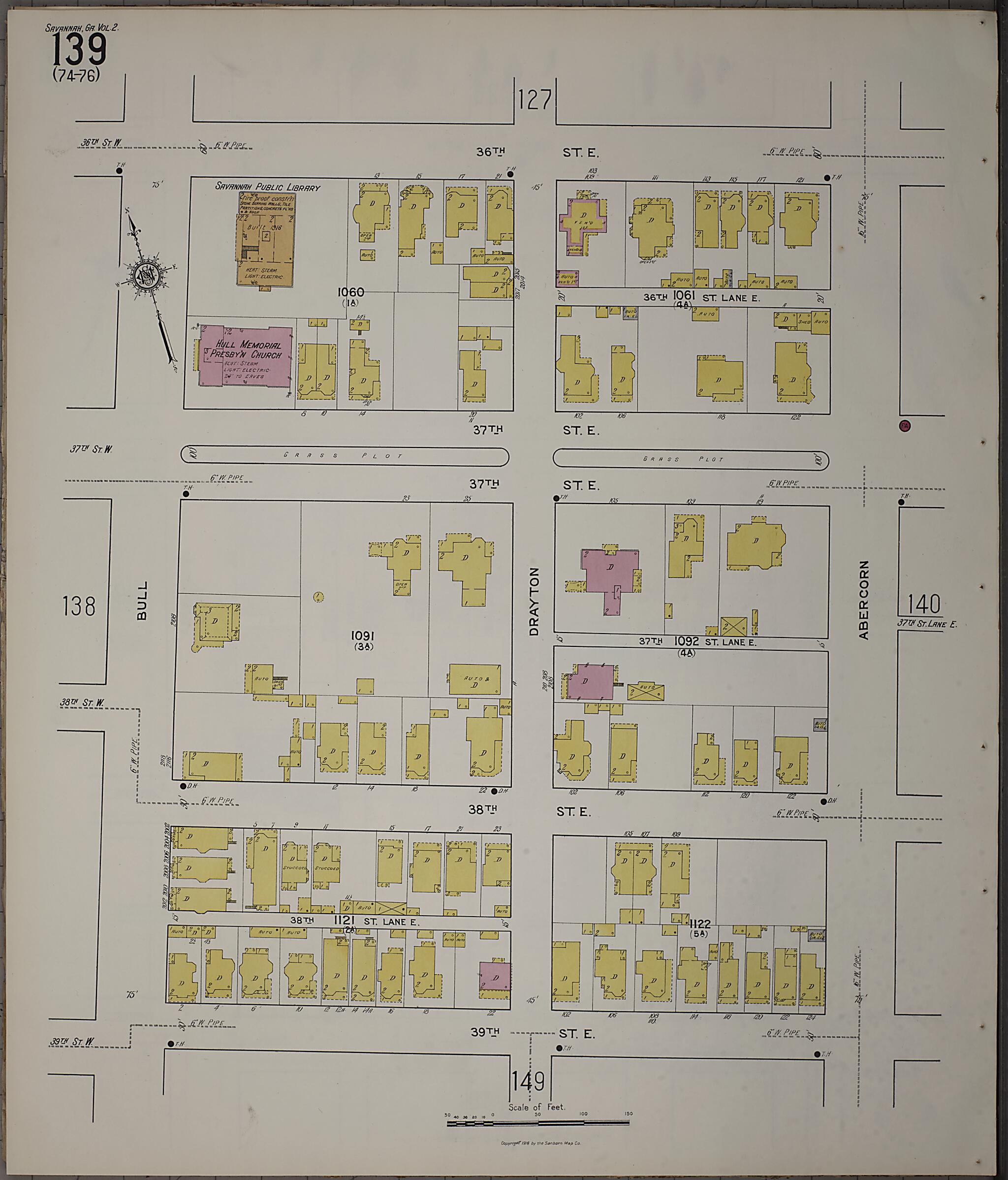 This old map of Savannah, Chatham County, Georgia was created by Sanborn Map Company in 1916