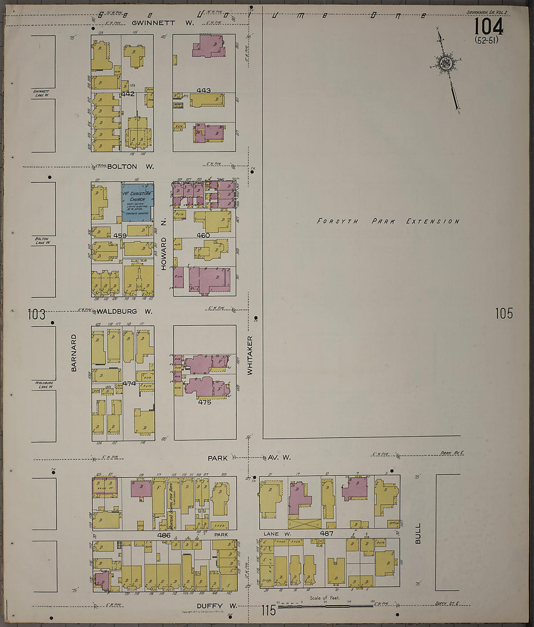 This old map of Savannah, Chatham County, Georgia was created by Sanborn Map Company in 1916