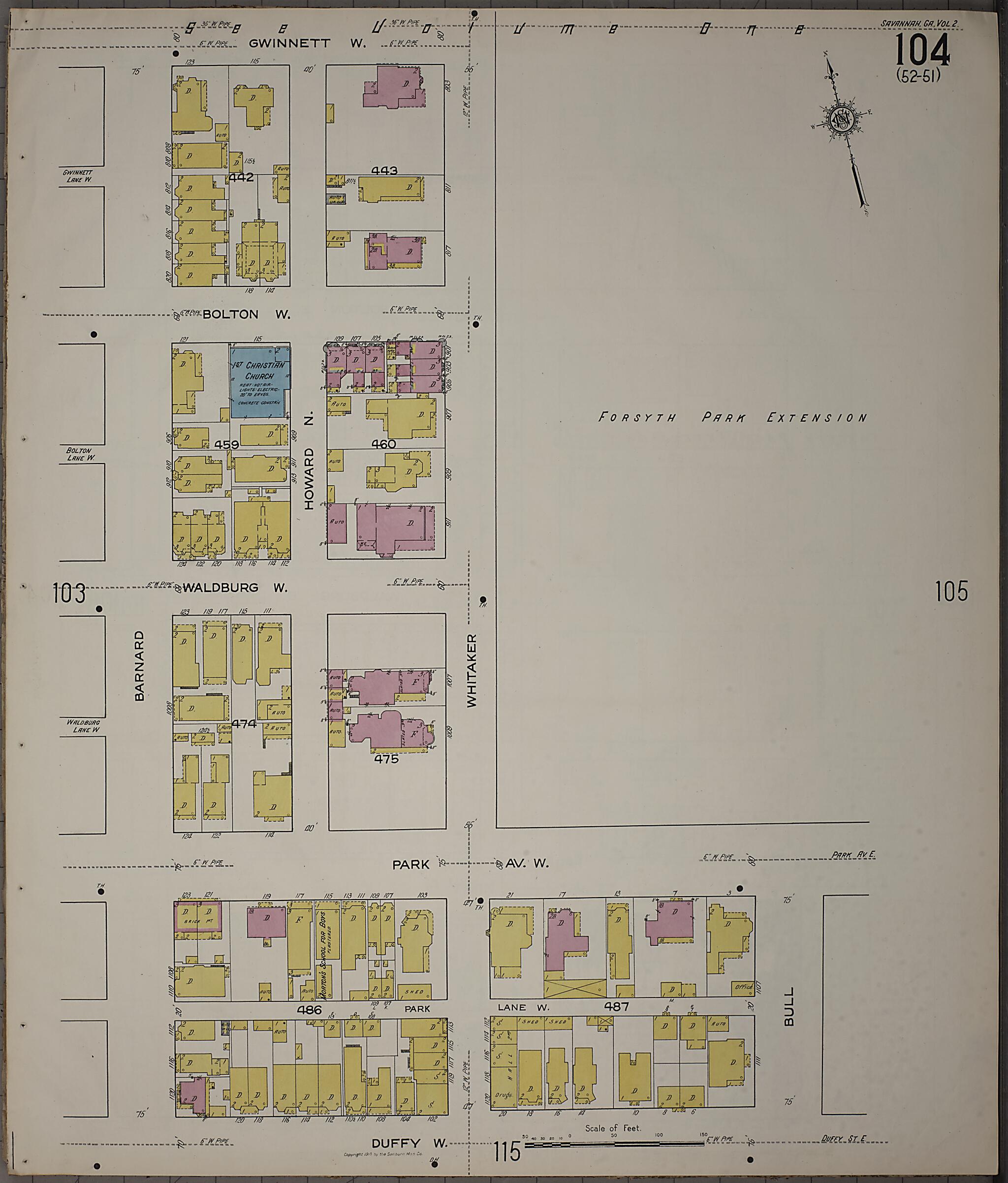 This old map of Savannah, Chatham County, Georgia was created by Sanborn Map Company in 1916