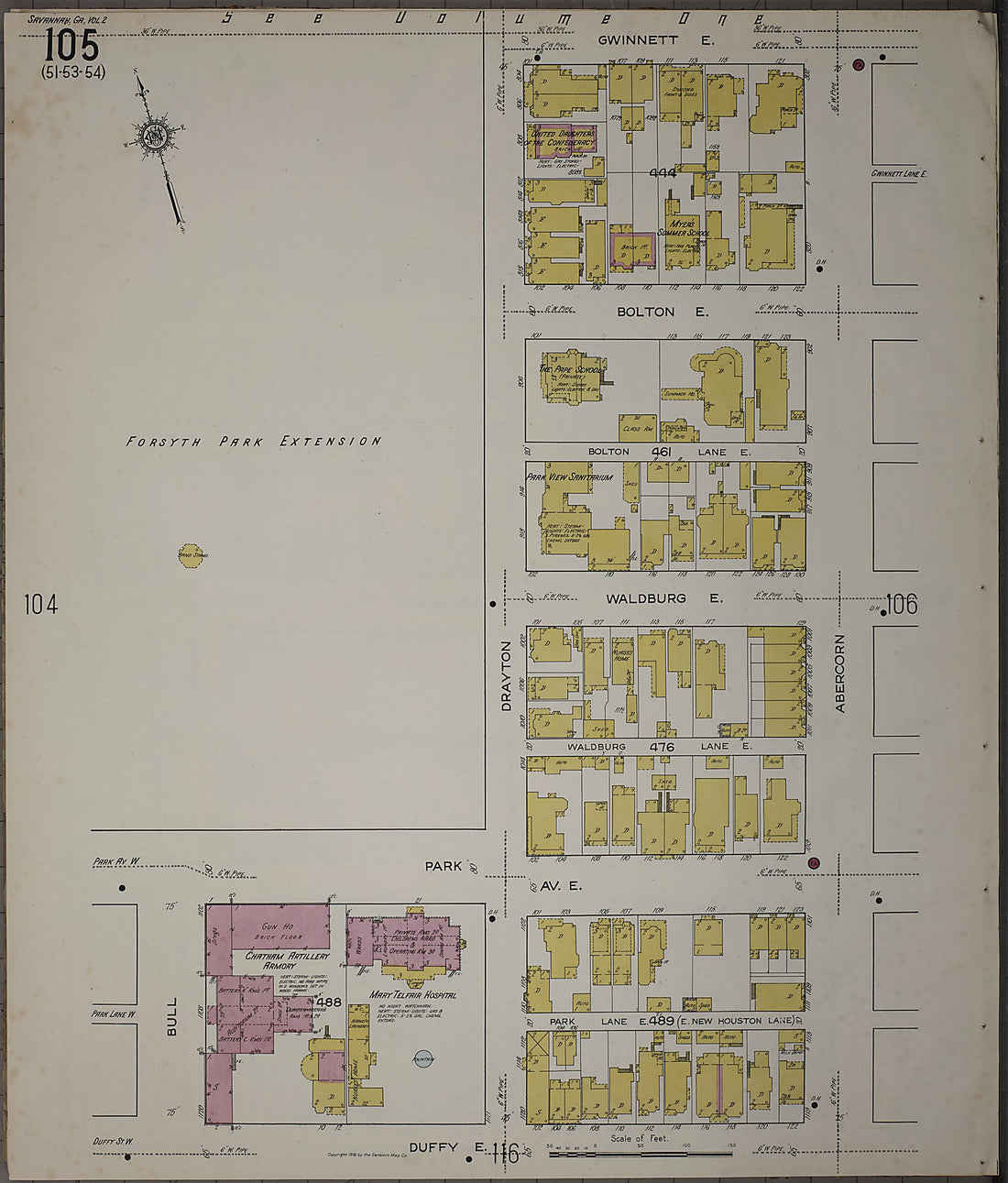 This old map of Savannah, Chatham County, Georgia was created by Sanborn Map Company in 1916