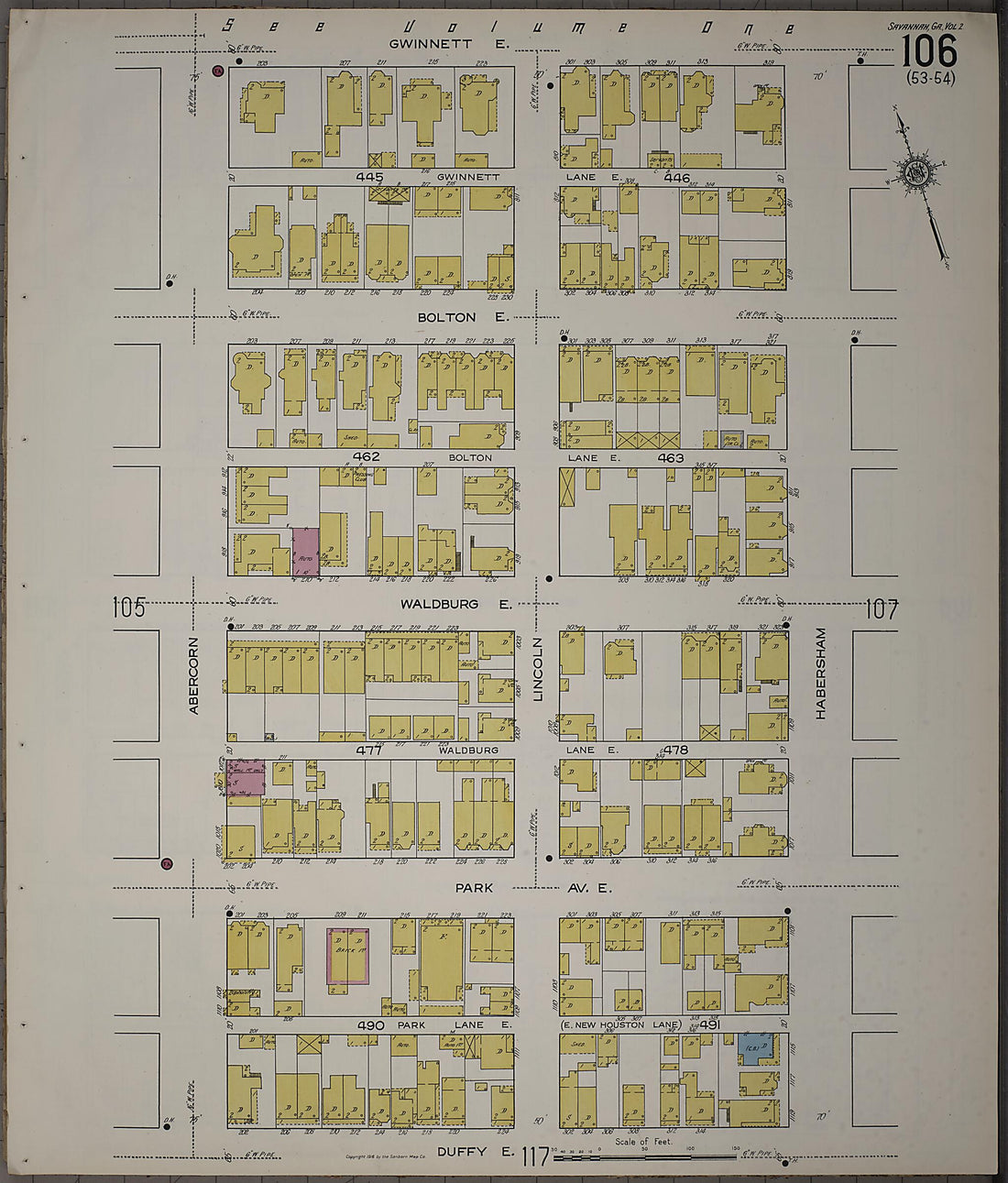 This old map of Savannah, Chatham County, Georgia was created by Sanborn Map Company in 1916