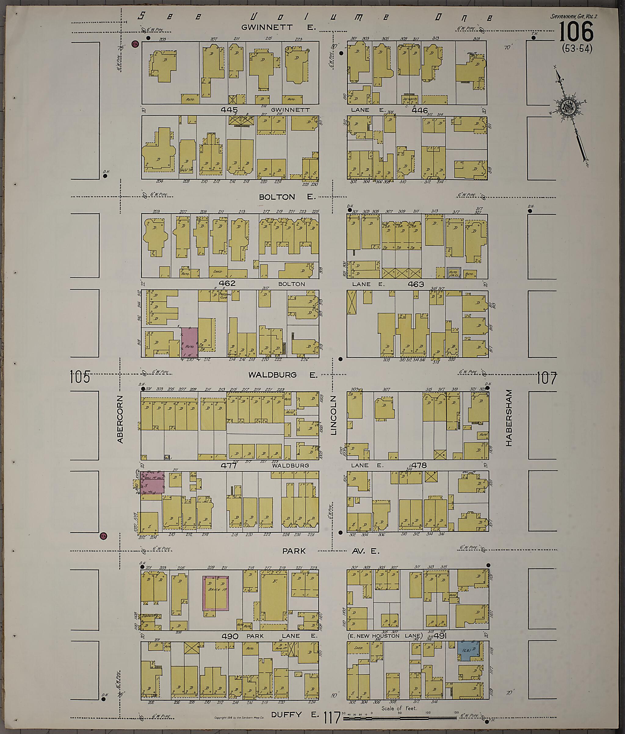 This old map of Savannah, Chatham County, Georgia was created by Sanborn Map Company in 1916