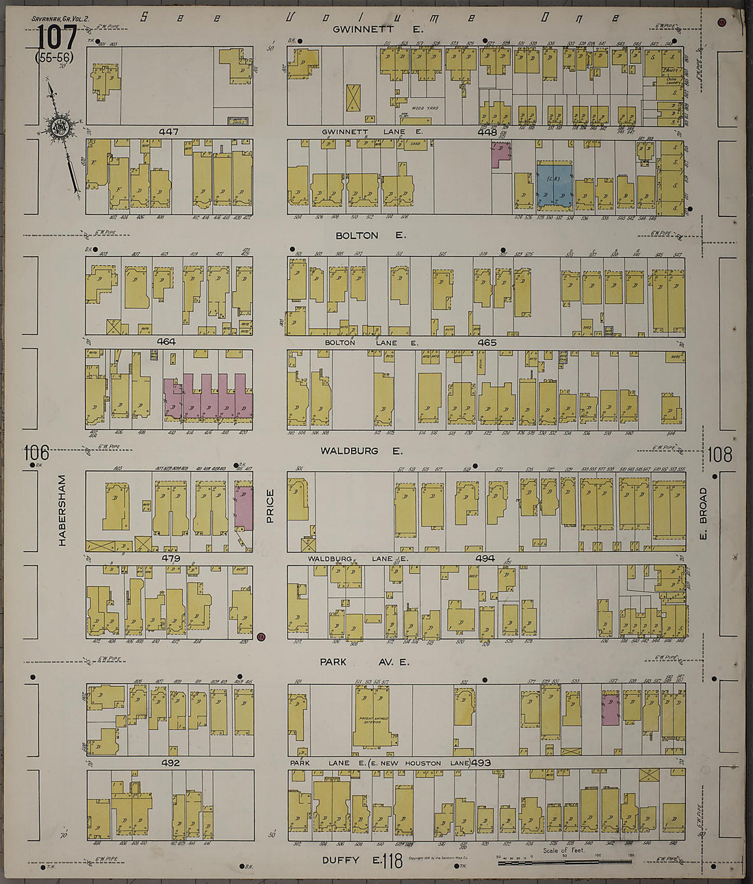 This old map of Savannah, Chatham County, Georgia was created by Sanborn Map Company in 1916