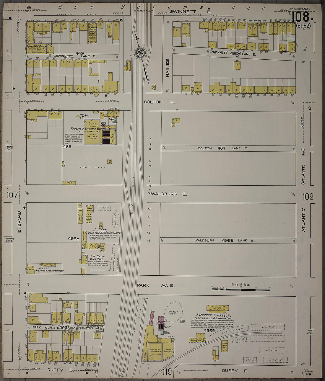 This old map of Savannah, Chatham County, Georgia was created by Sanborn Map Company in 1916