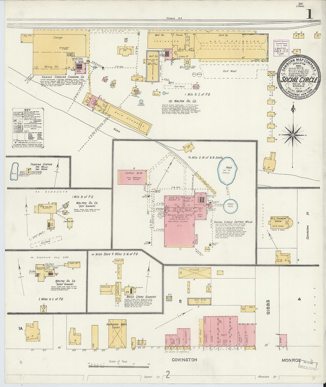 This old map of Social Circle, Walton County, Georgia was created by Sanborn Map Company in 1904