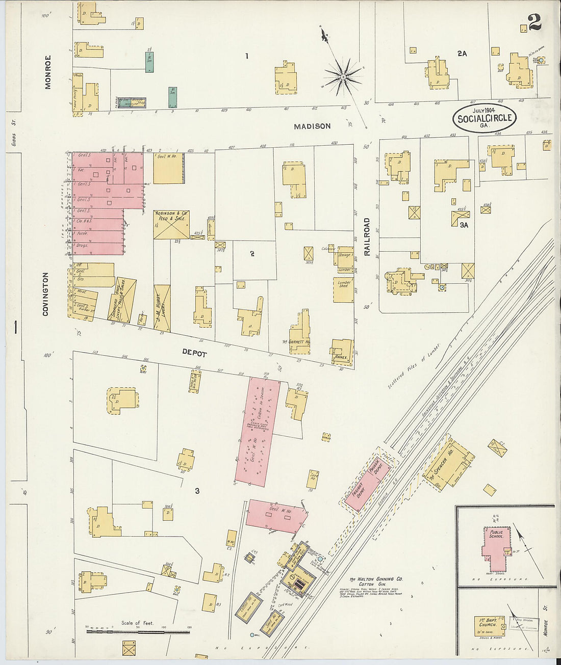 This old map of Social Circle, Walton County, Georgia was created by Sanborn Map Company in 1904