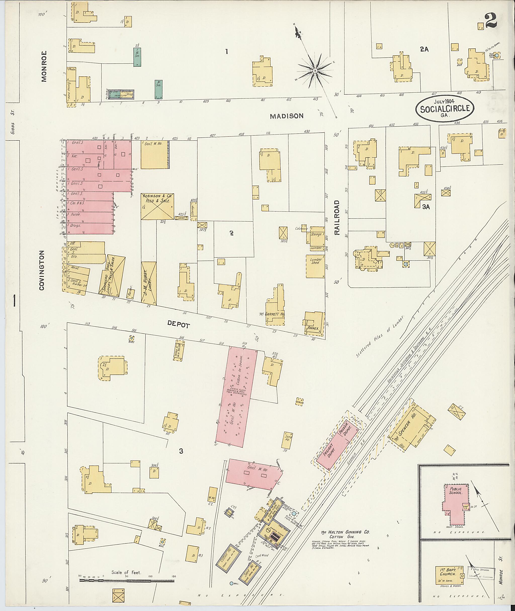 This old map of Social Circle, Walton County, Georgia was created by Sanborn Map Company in 1904