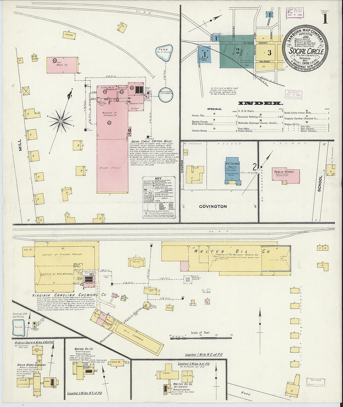 This old map of Social Circle, Walton County, Georgia was created by Sanborn Map Company in 1909