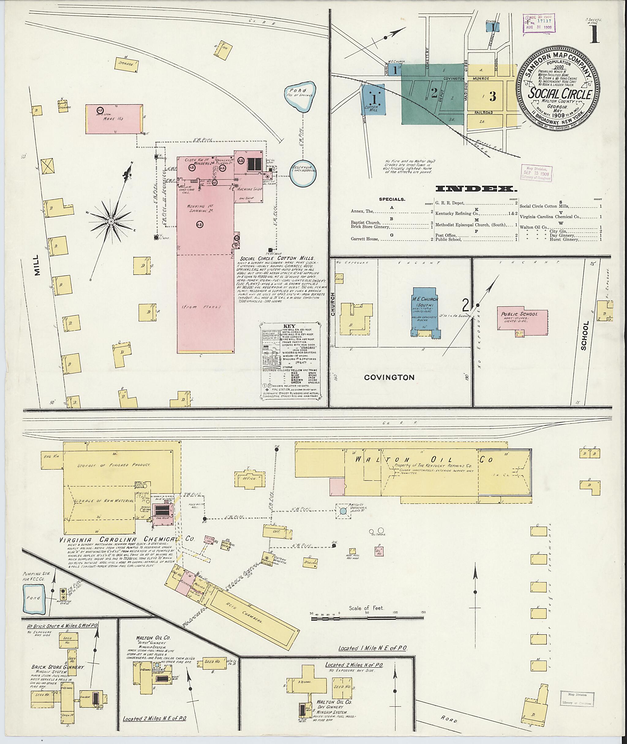 This old map of Social Circle, Walton County, Georgia was created by Sanborn Map Company in 1909