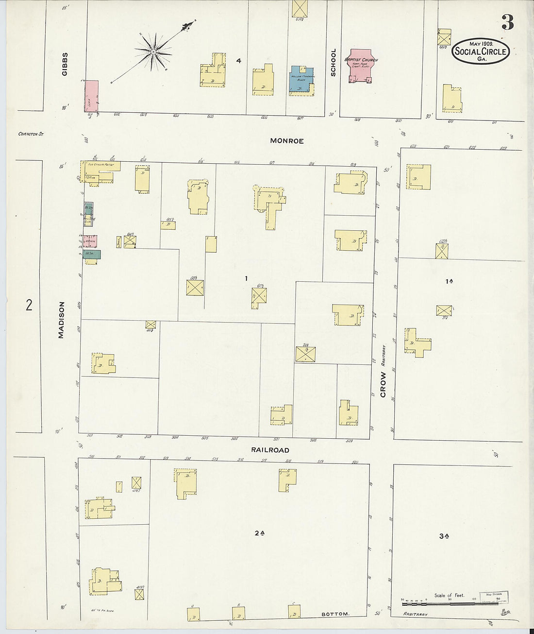 This old map of Social Circle, Walton County, Georgia was created by Sanborn Map Company in 1909