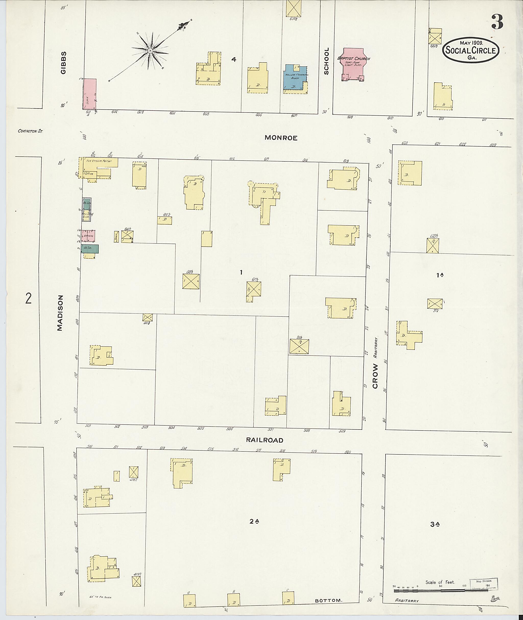 This old map of Social Circle, Walton County, Georgia was created by Sanborn Map Company in 1909