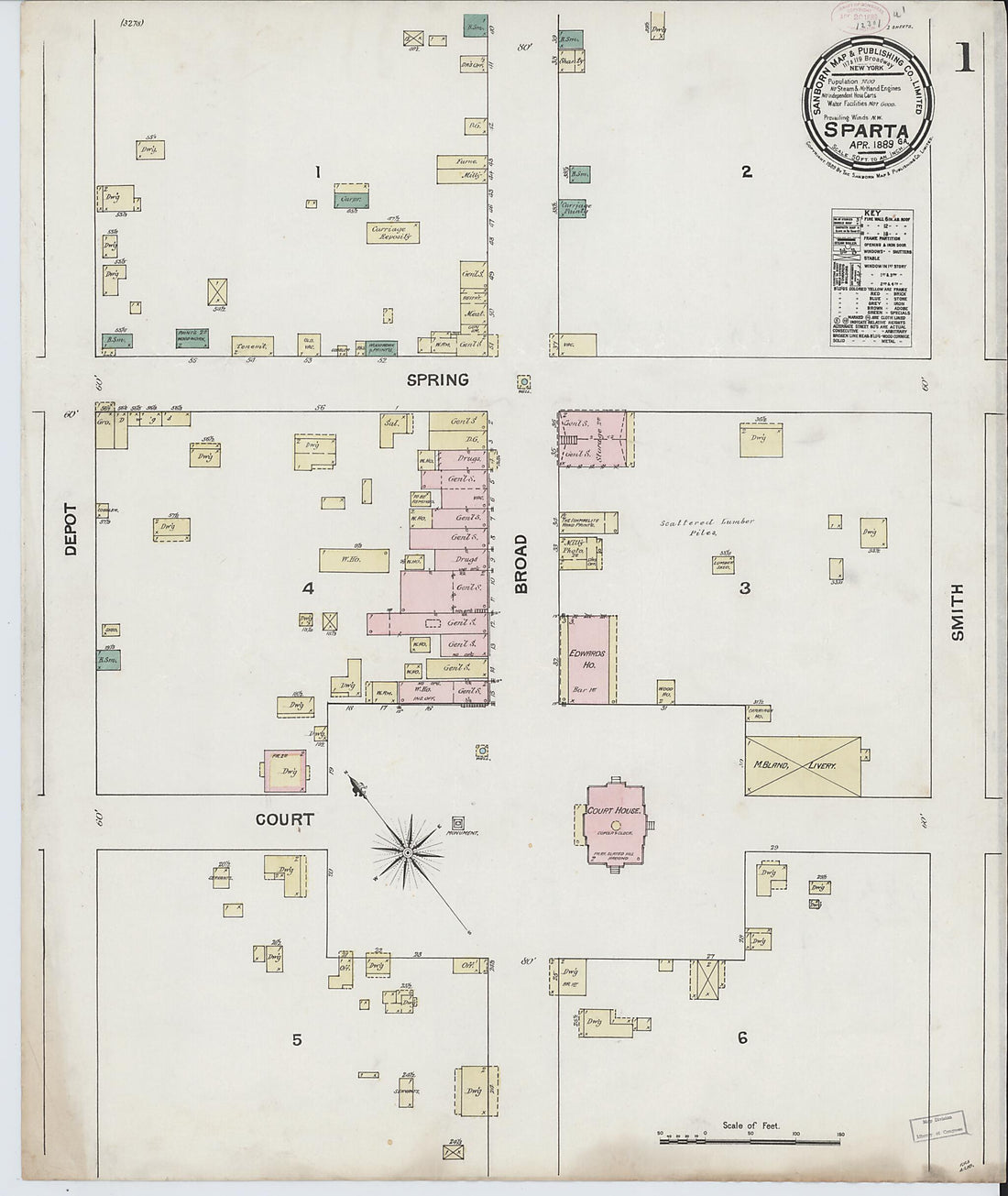 This old map of Sparta, Hancock County, Georgia was created by Sanborn Map Company in 1889
