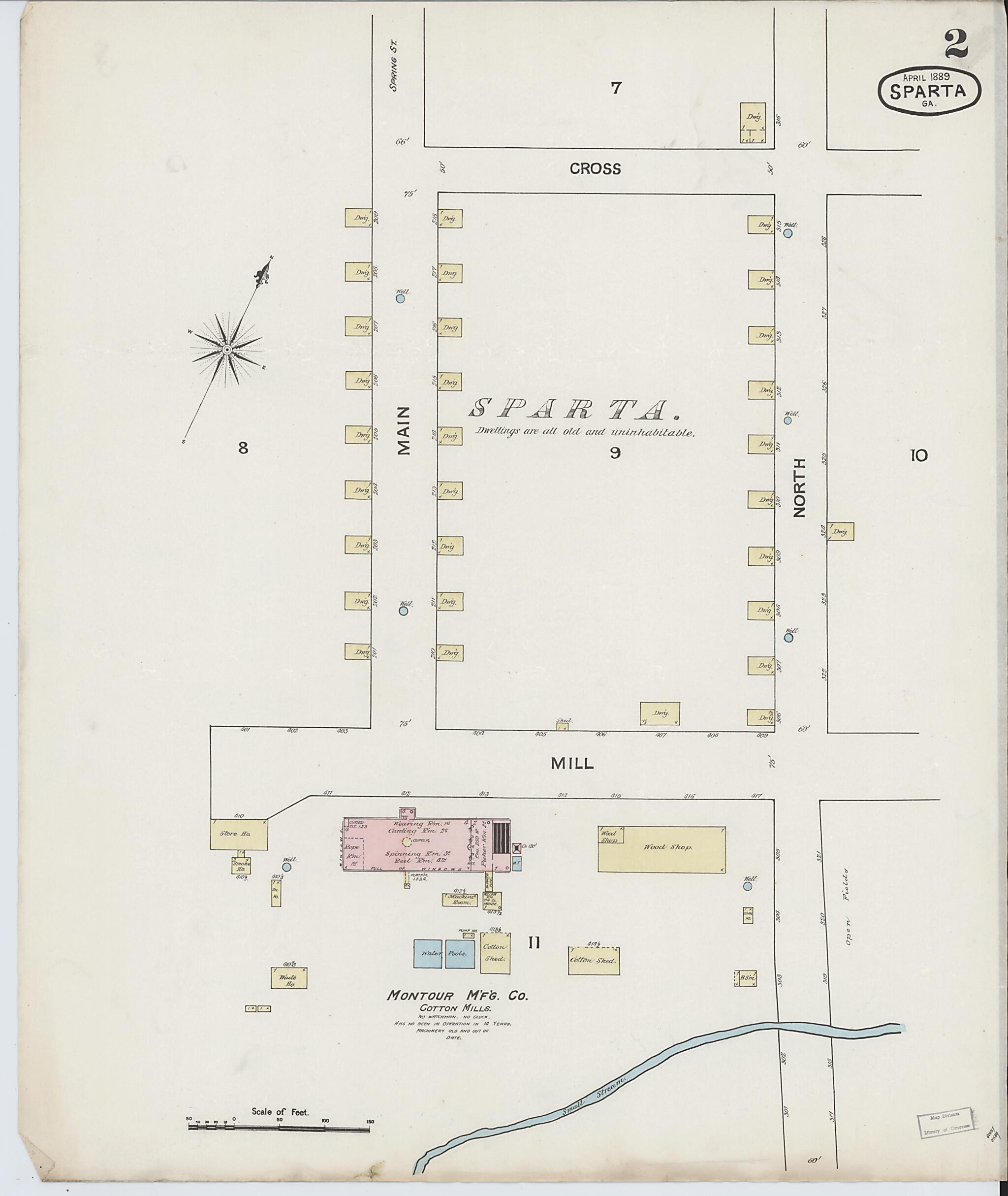 This old map of Sparta, Hancock County, Georgia was created by Sanborn Map Company in 1889