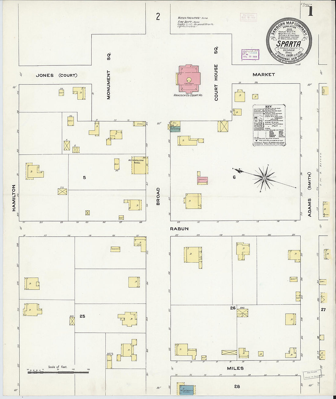 This old map of Sparta, Hancock County, Georgia was created by Sanborn Map Company in 1909