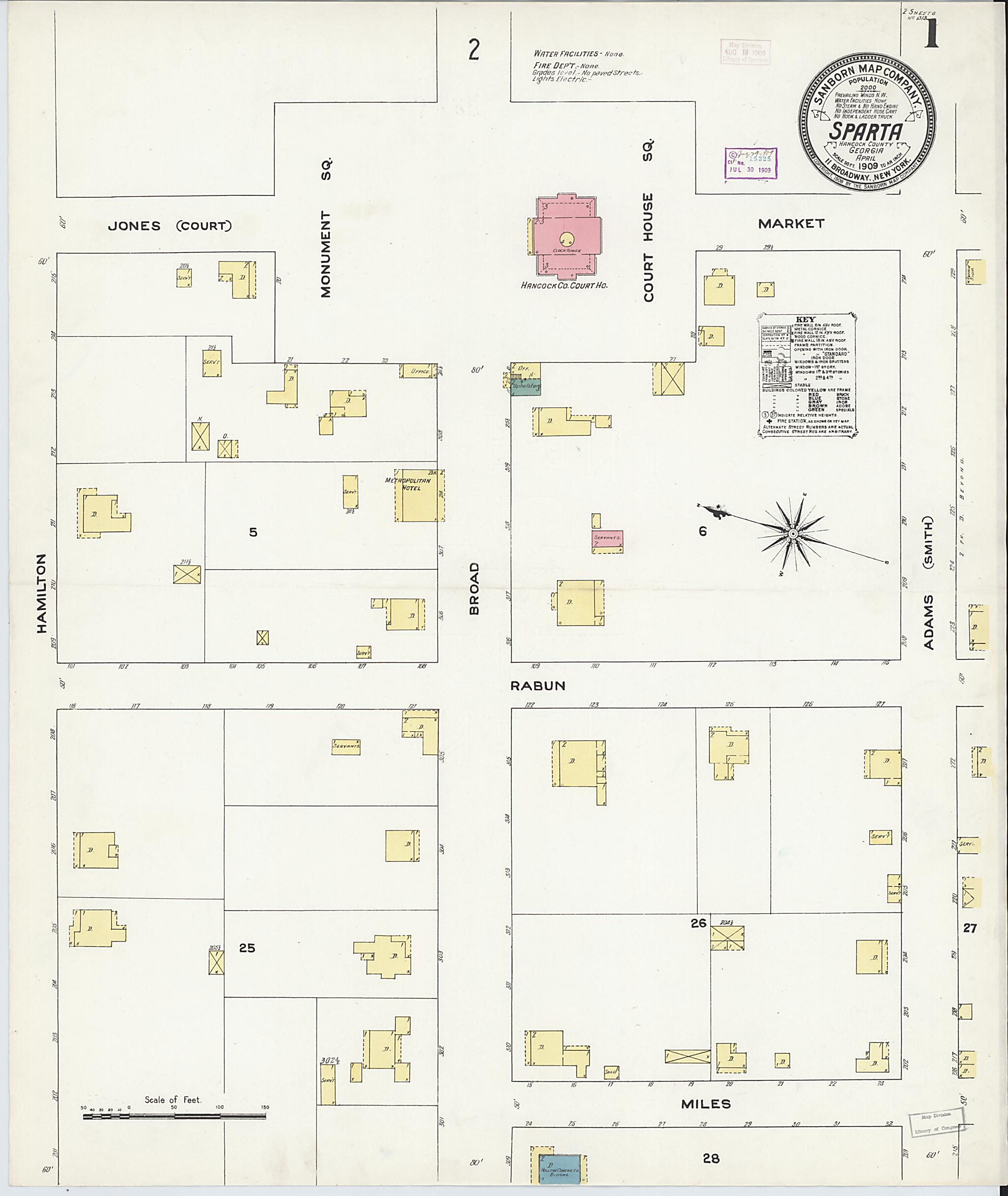This old map of Sparta, Hancock County, Georgia was created by Sanborn Map Company in 1909