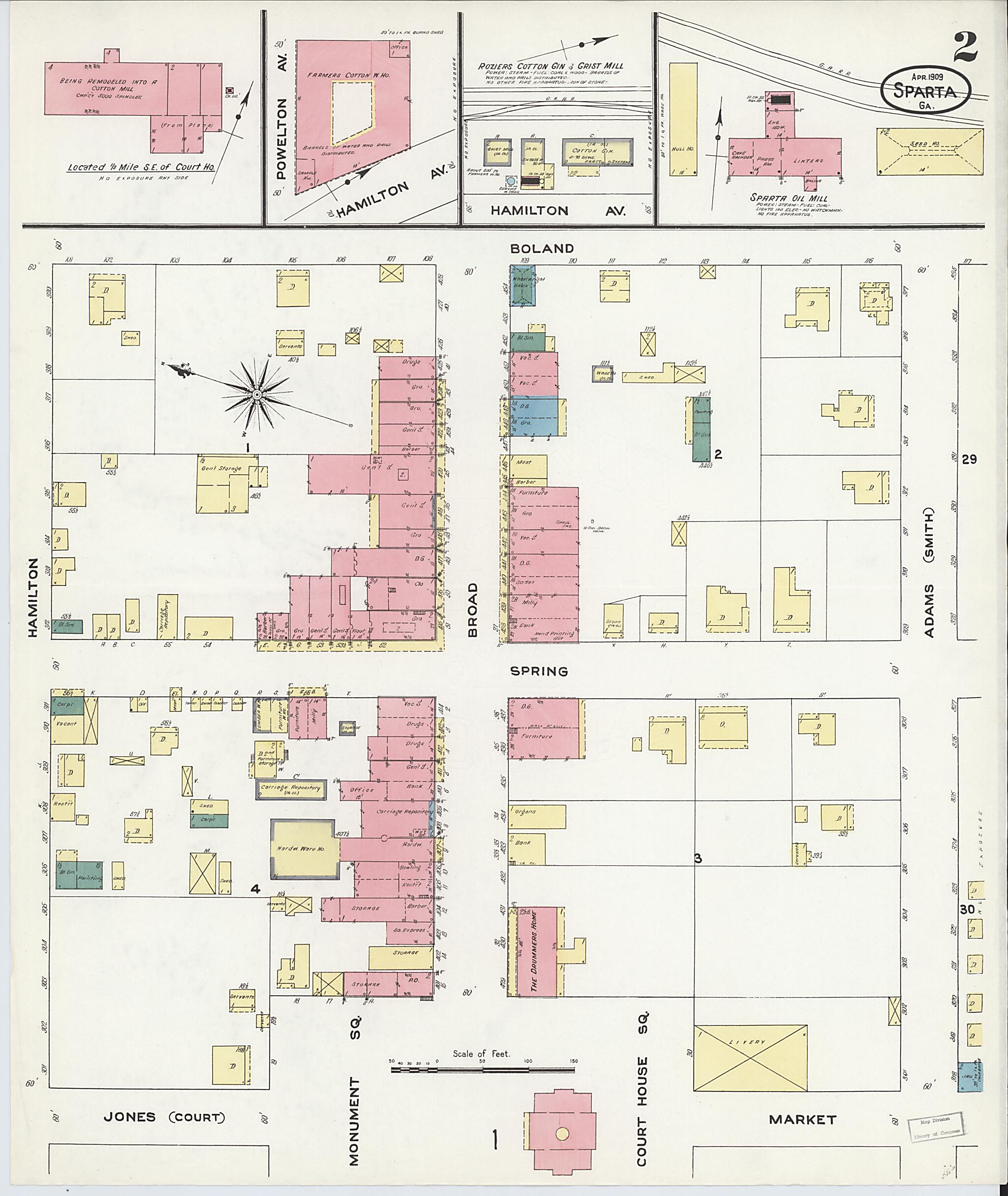 This old map of Sparta, Hancock County, Georgia was created by Sanborn Map Company in 1909