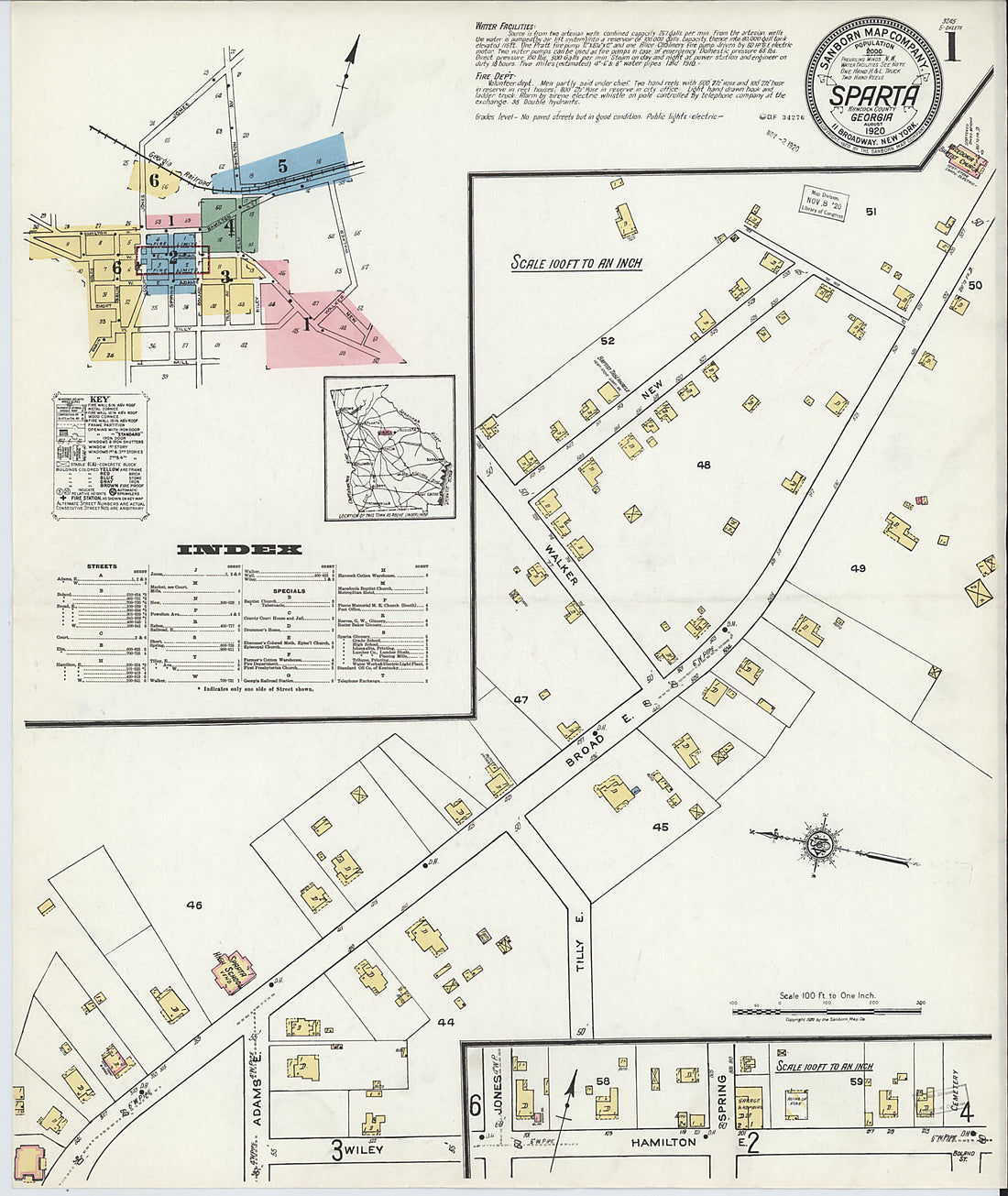 This old map of Sparta, Hancock County, Georgia was created by Sanborn Map Company in 1920