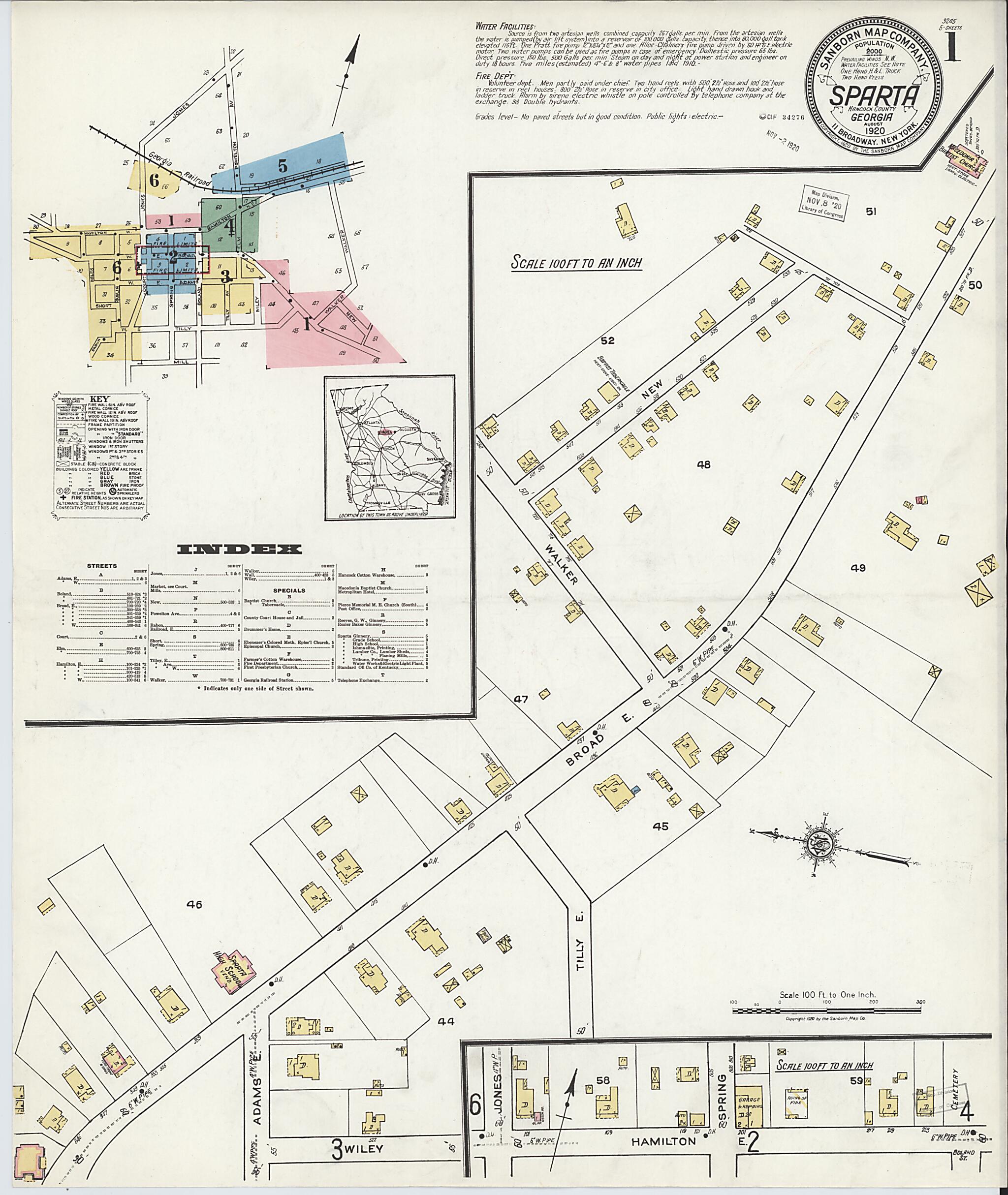 This old map of Sparta, Hancock County, Georgia was created by Sanborn Map Company in 1920