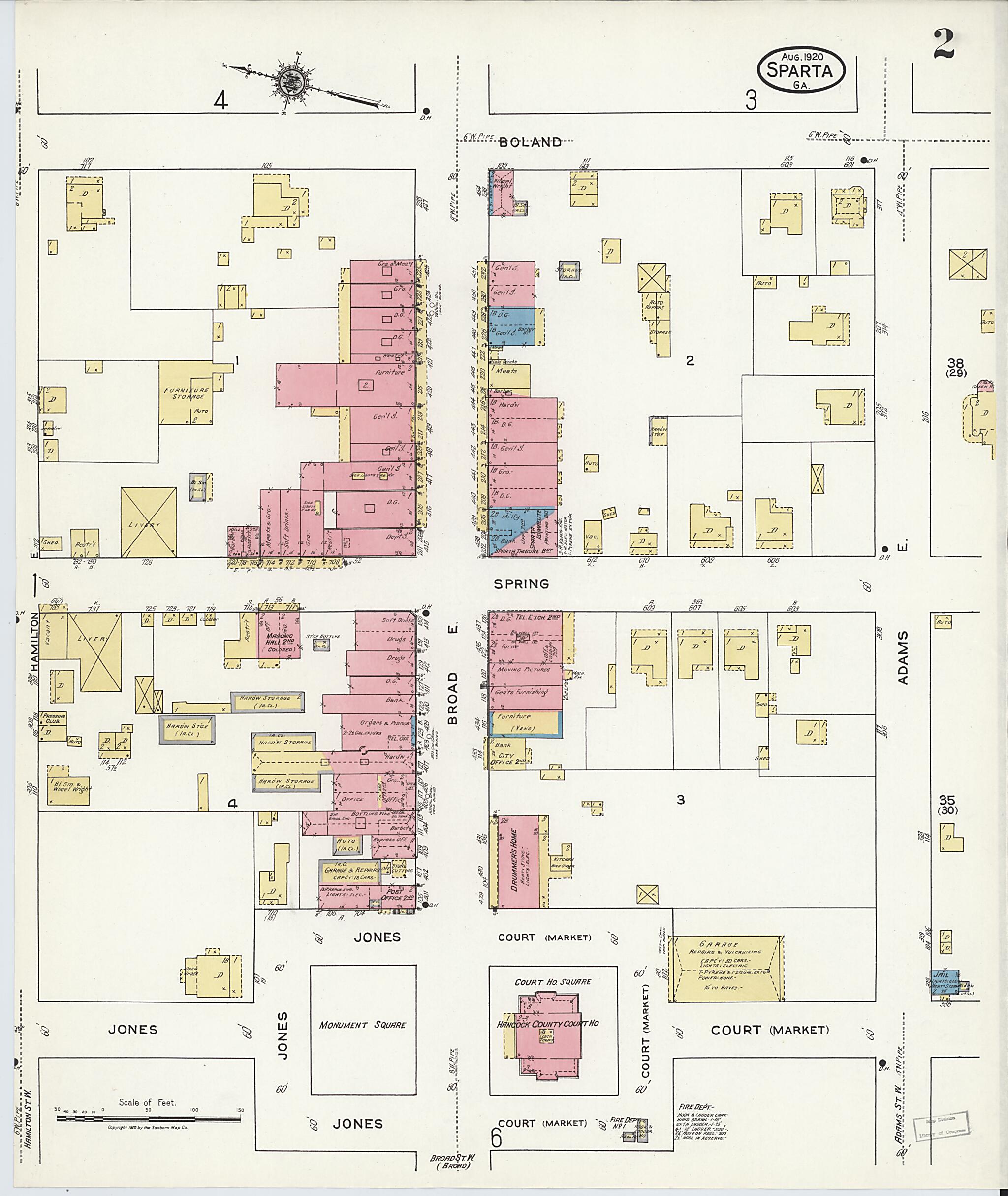 This old map of Sparta, Hancock County, Georgia was created by Sanborn Map Company in 1920