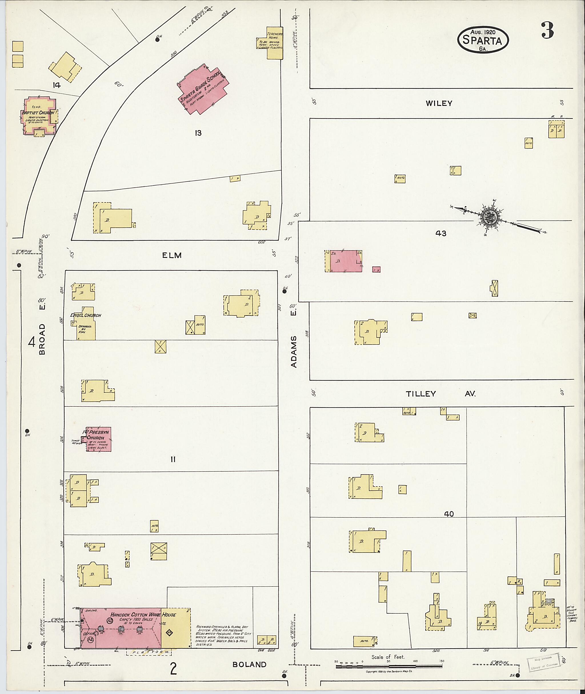 This old map of Sparta, Hancock County, Georgia was created by Sanborn Map Company in 1920