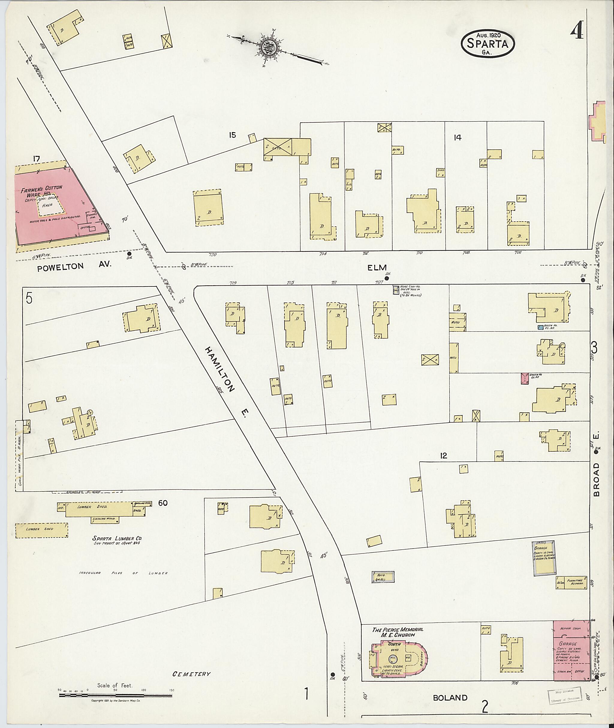 This old map of Sparta, Hancock County, Georgia was created by Sanborn Map Company in 1920