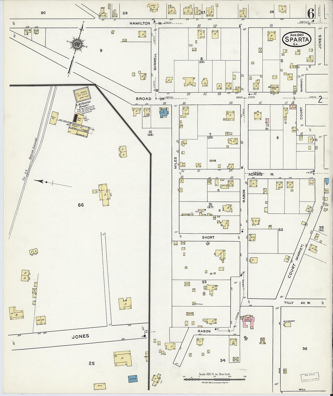 This old map of Sparta, Hancock County, Georgia was created by Sanborn Map Company in 1920