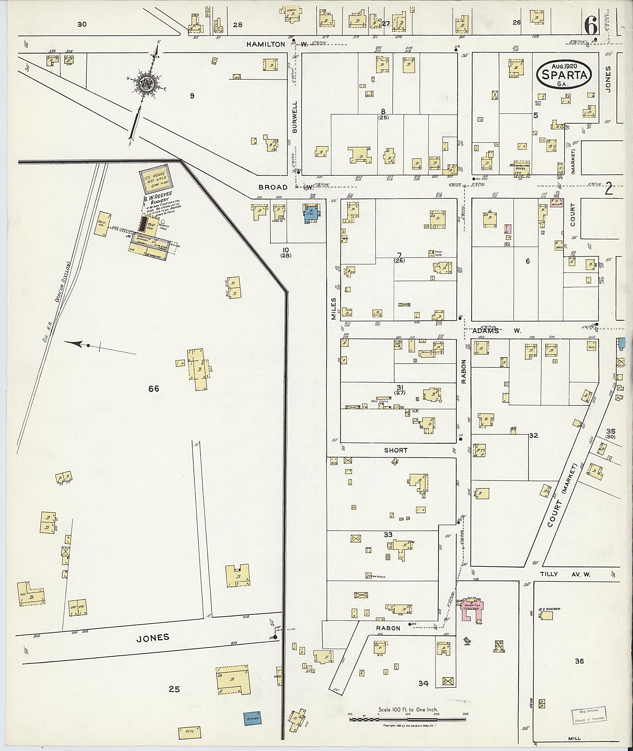 This old map of Sparta, Hancock County, Georgia was created by Sanborn Map Company in 1920