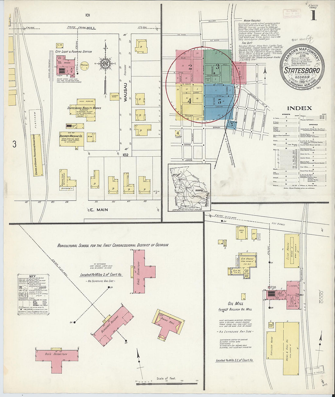 This old map of Statesboro, Bulloch County, Georgia was created by Sanborn Map Company in 1913
