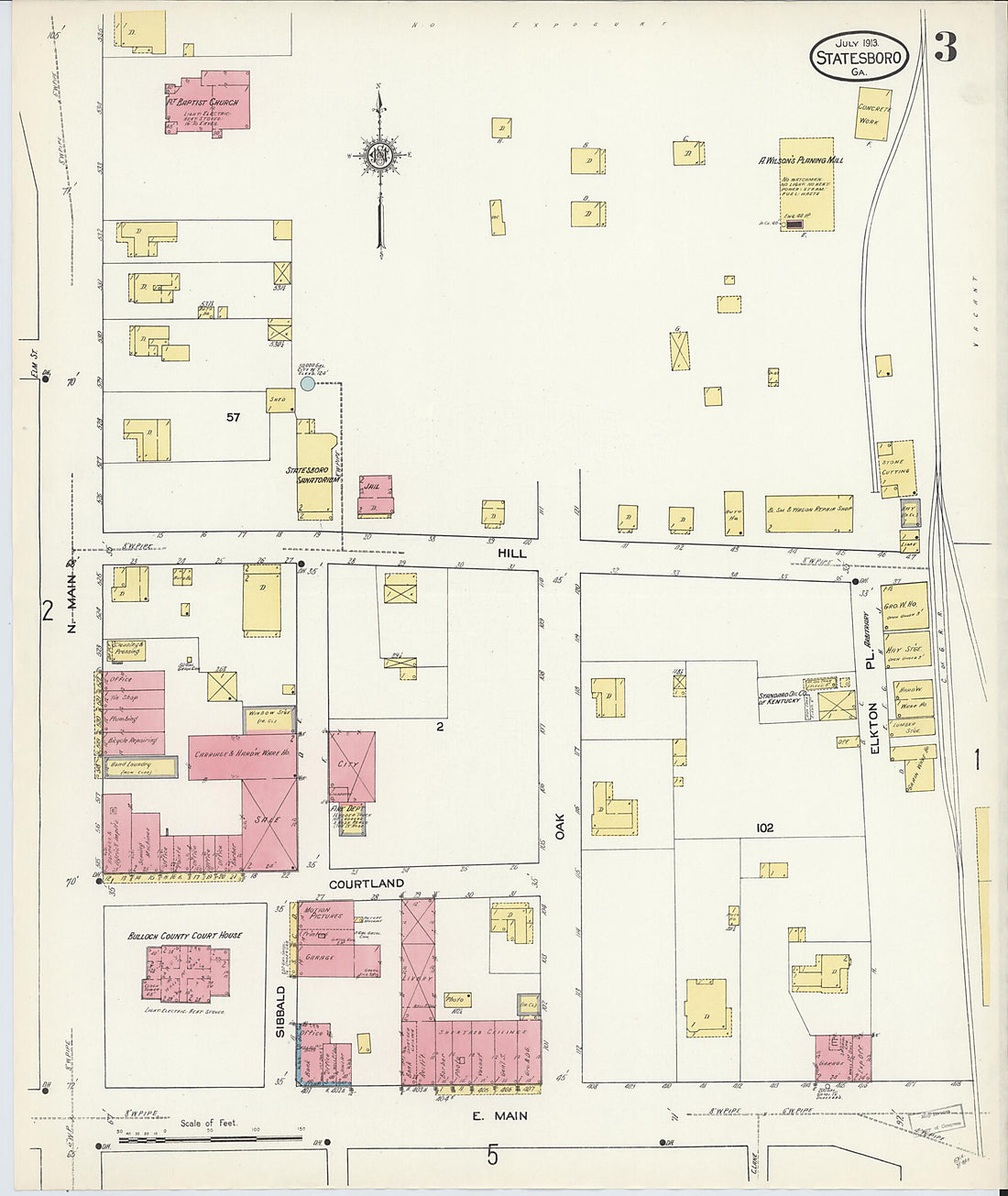 This old map of Statesboro, Bulloch County, Georgia was created by Sanborn Map Company in 1913