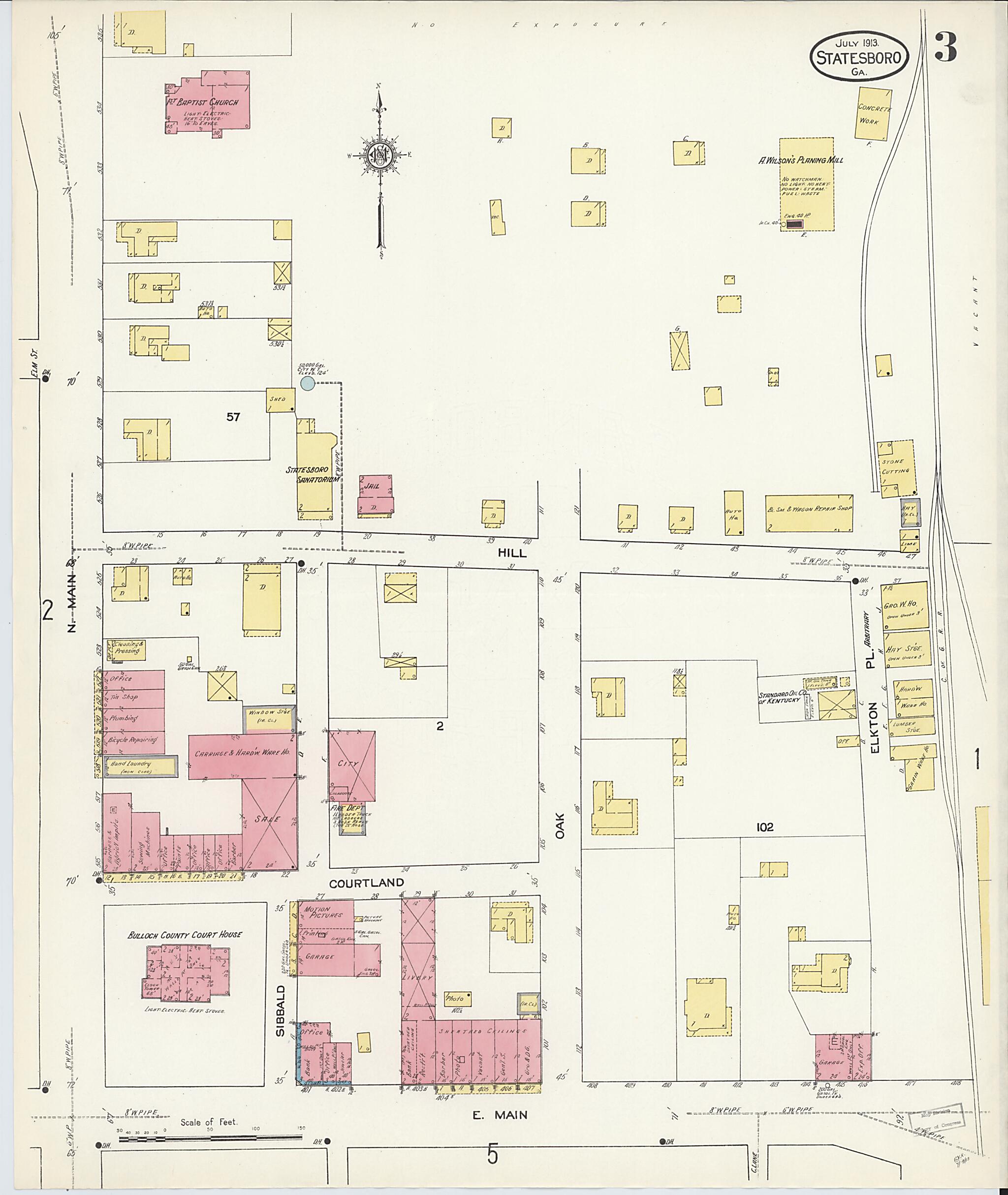This old map of Statesboro, Bulloch County, Georgia was created by Sanborn Map Company in 1913