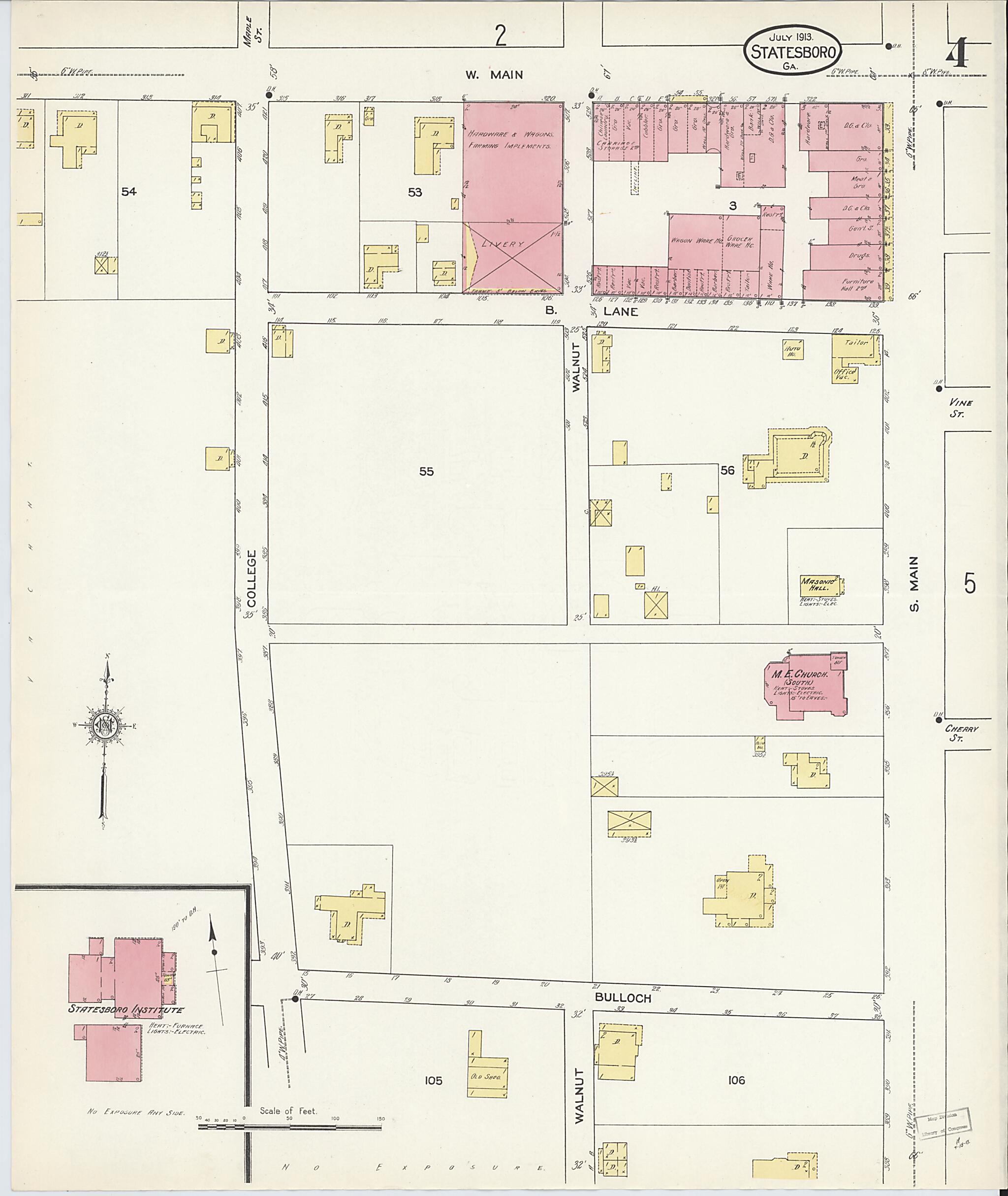 This old map of Statesboro, Bulloch County, Georgia was created by Sanborn Map Company in 1913