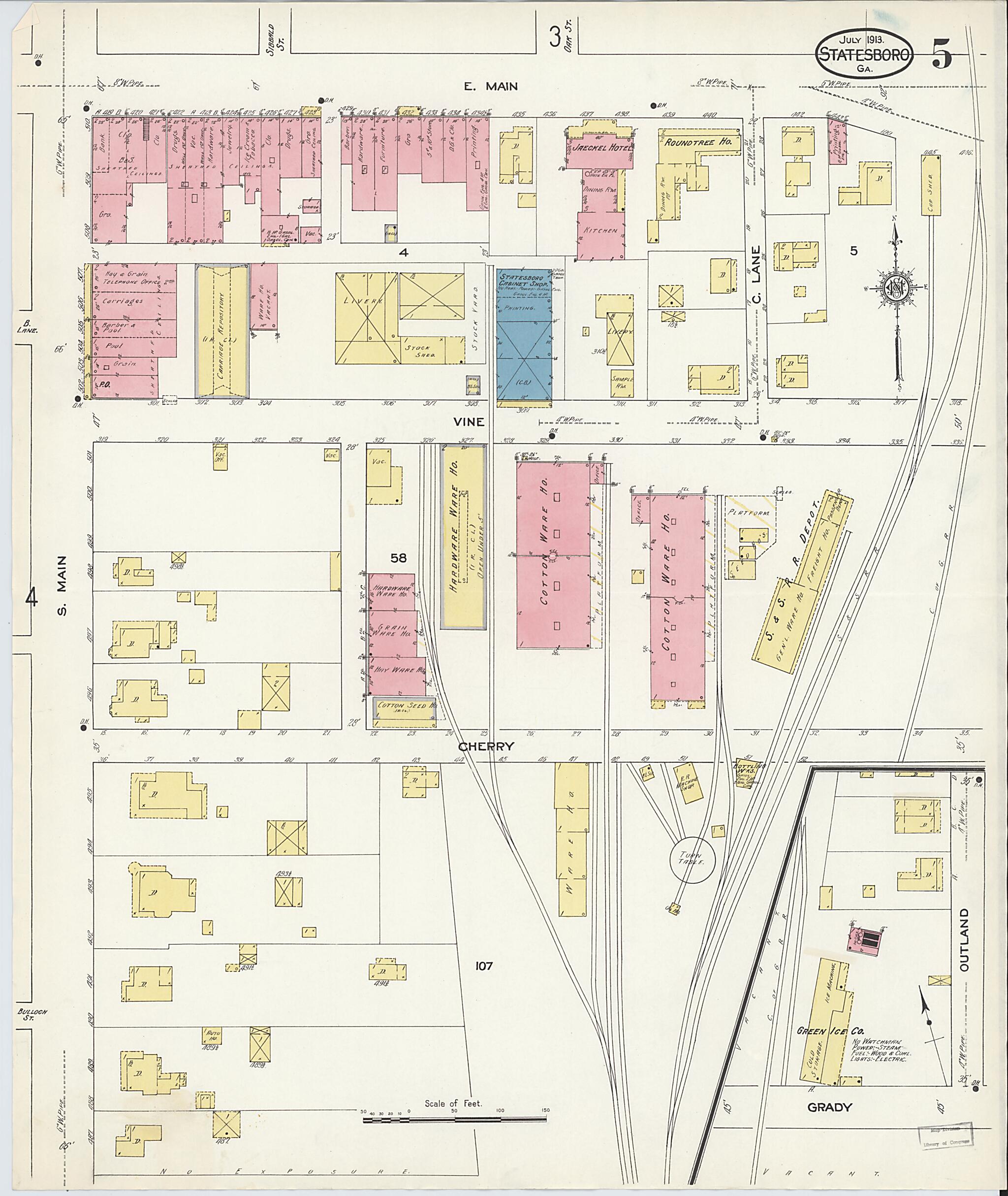 This old map of Statesboro, Bulloch County, Georgia was created by Sanborn Map Company in 1913