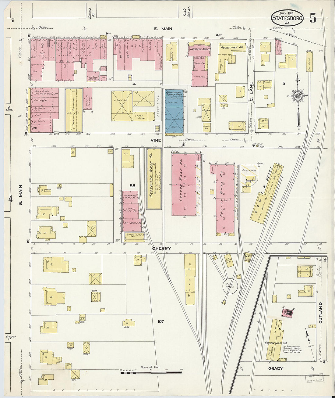 This old map of Statesboro, Bulloch County, Georgia was created by Sanborn Map Company in 1913