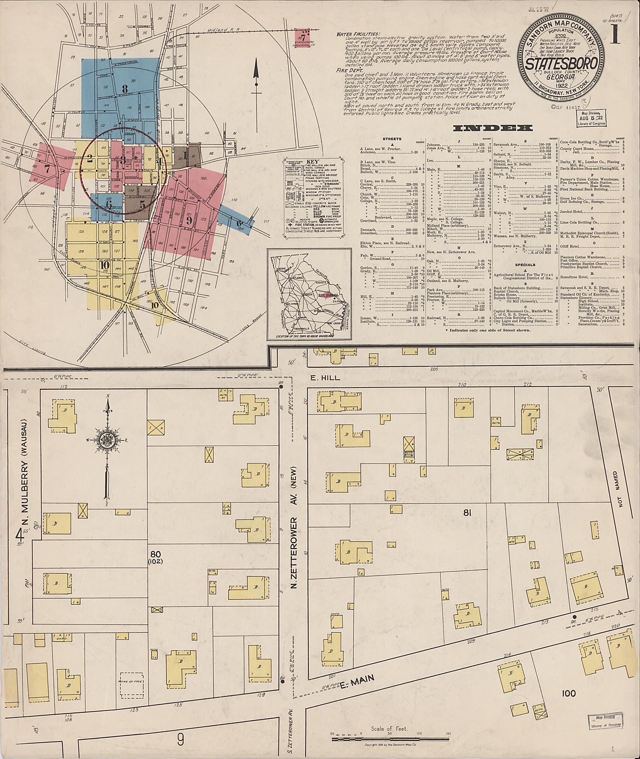 This old map of Statesboro, Bulloch County, Georgia was created by Sanborn Map Company in 1922