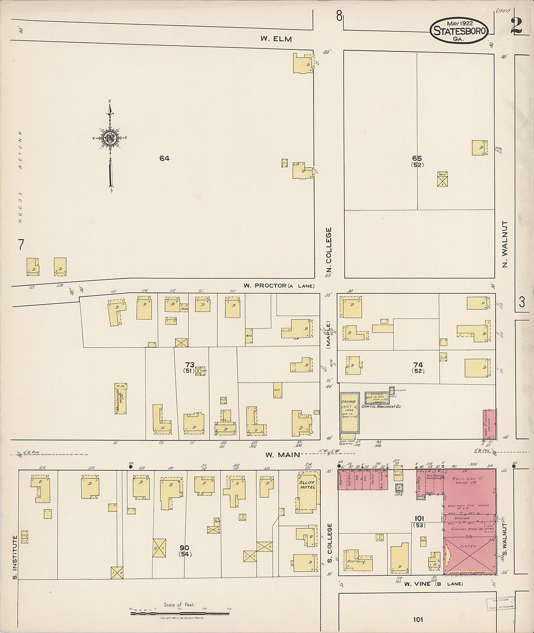 This old map of Statesboro, Bulloch County, Georgia was created by Sanborn Map Company in 1922