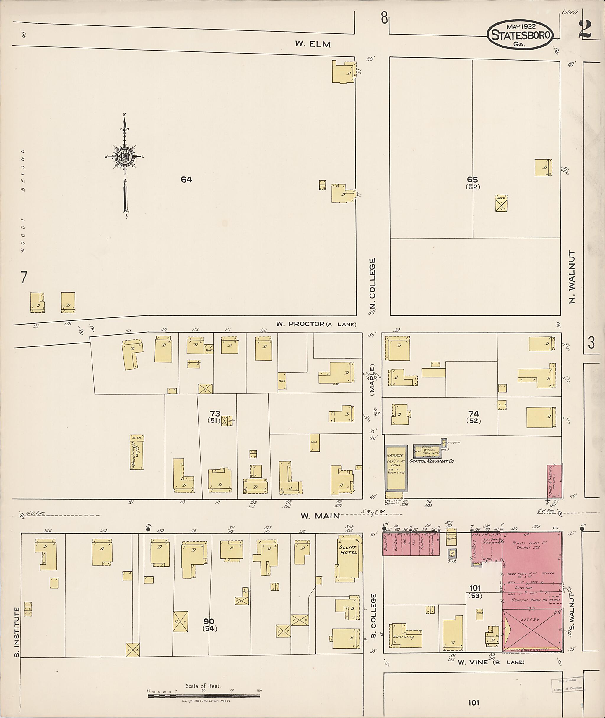This old map of Statesboro, Bulloch County, Georgia was created by Sanborn Map Company in 1922