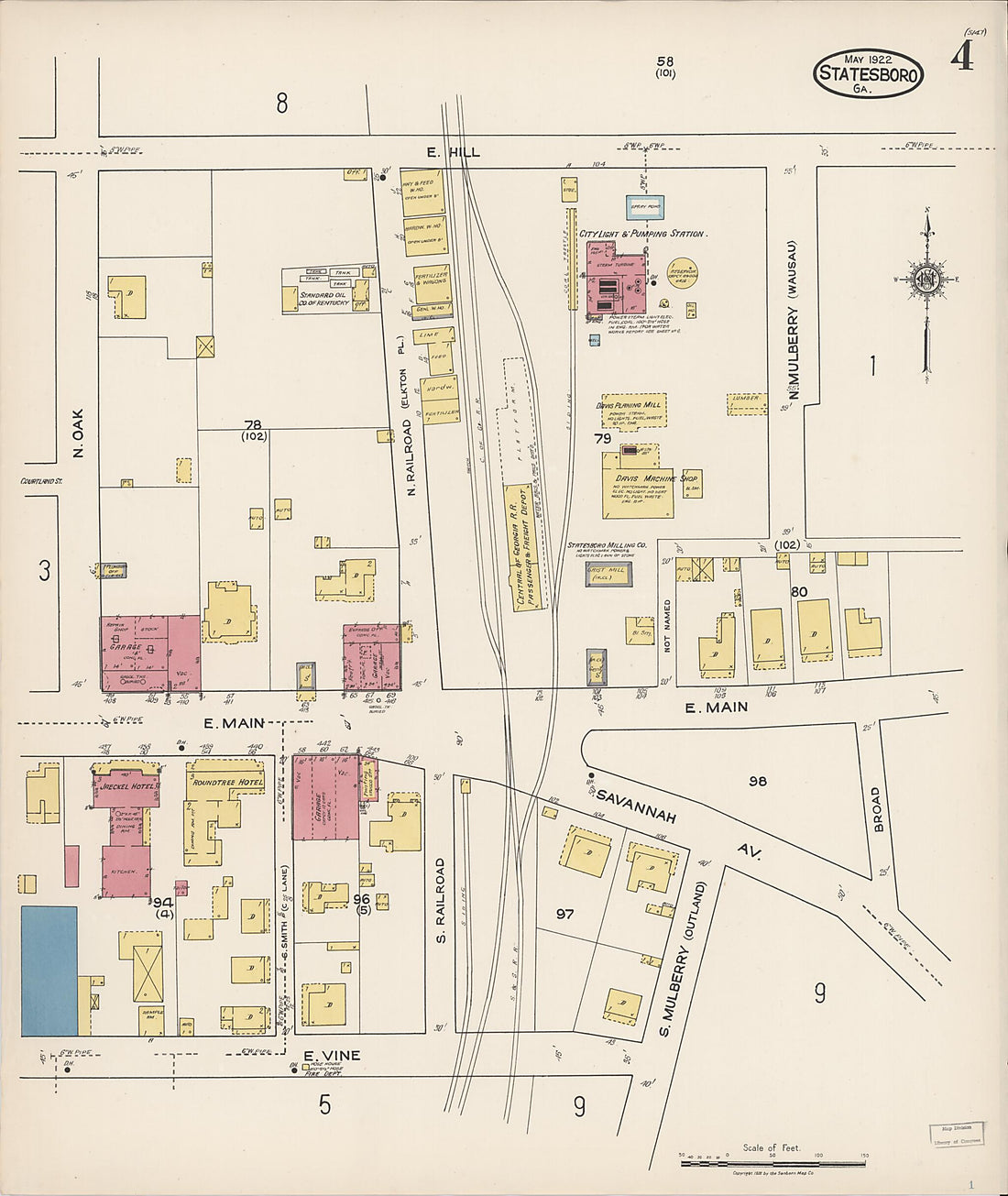 This old map of Statesboro, Bulloch County, Georgia was created by Sanborn Map Company in 1922